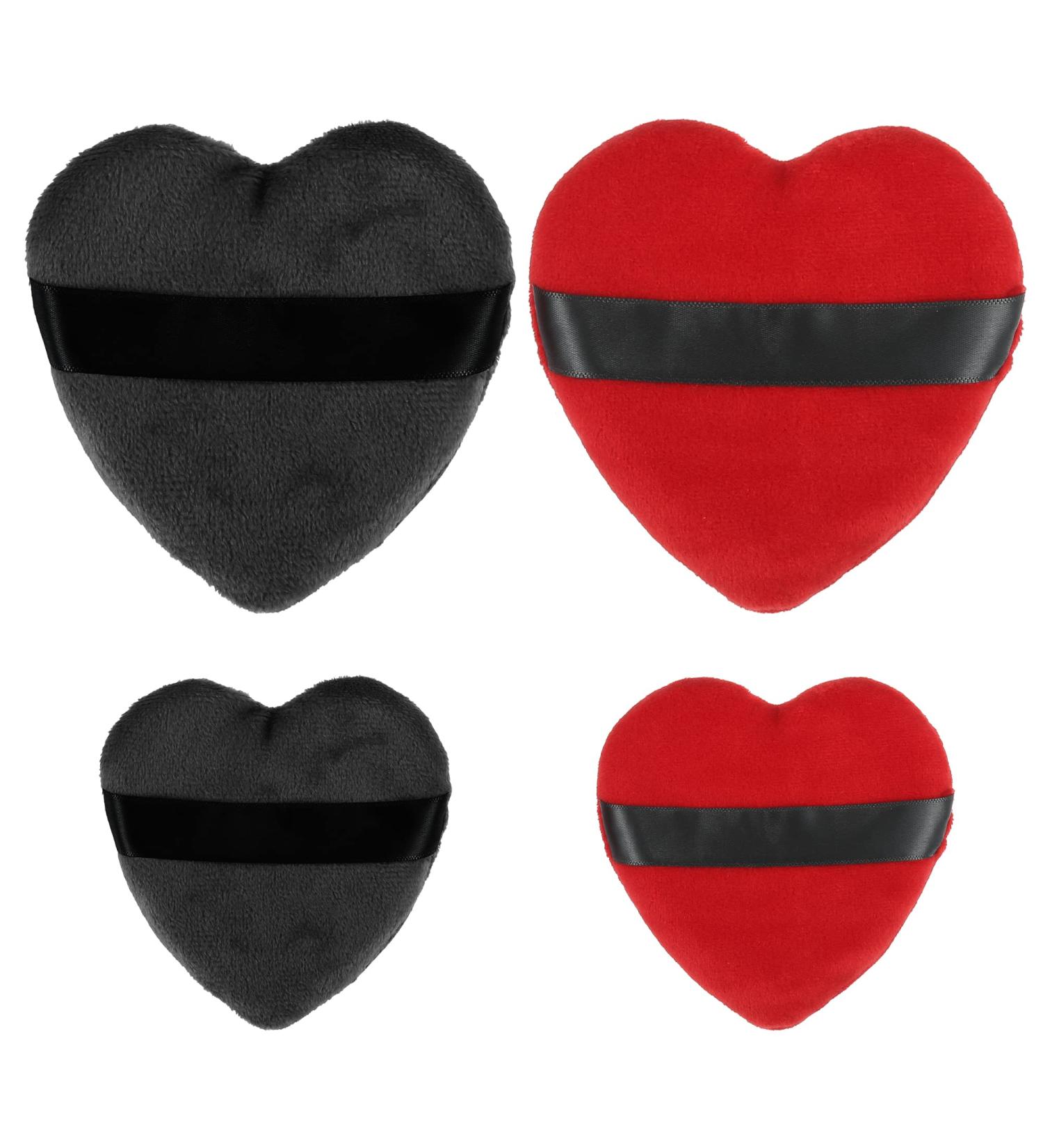VOCOSTE 4 Pcs Loose Powder Puff - Soft Heart Shape Makeup Tool for Flawless Face - Short Plush Blender in Black & Red - Buy Online on GoSupps.com