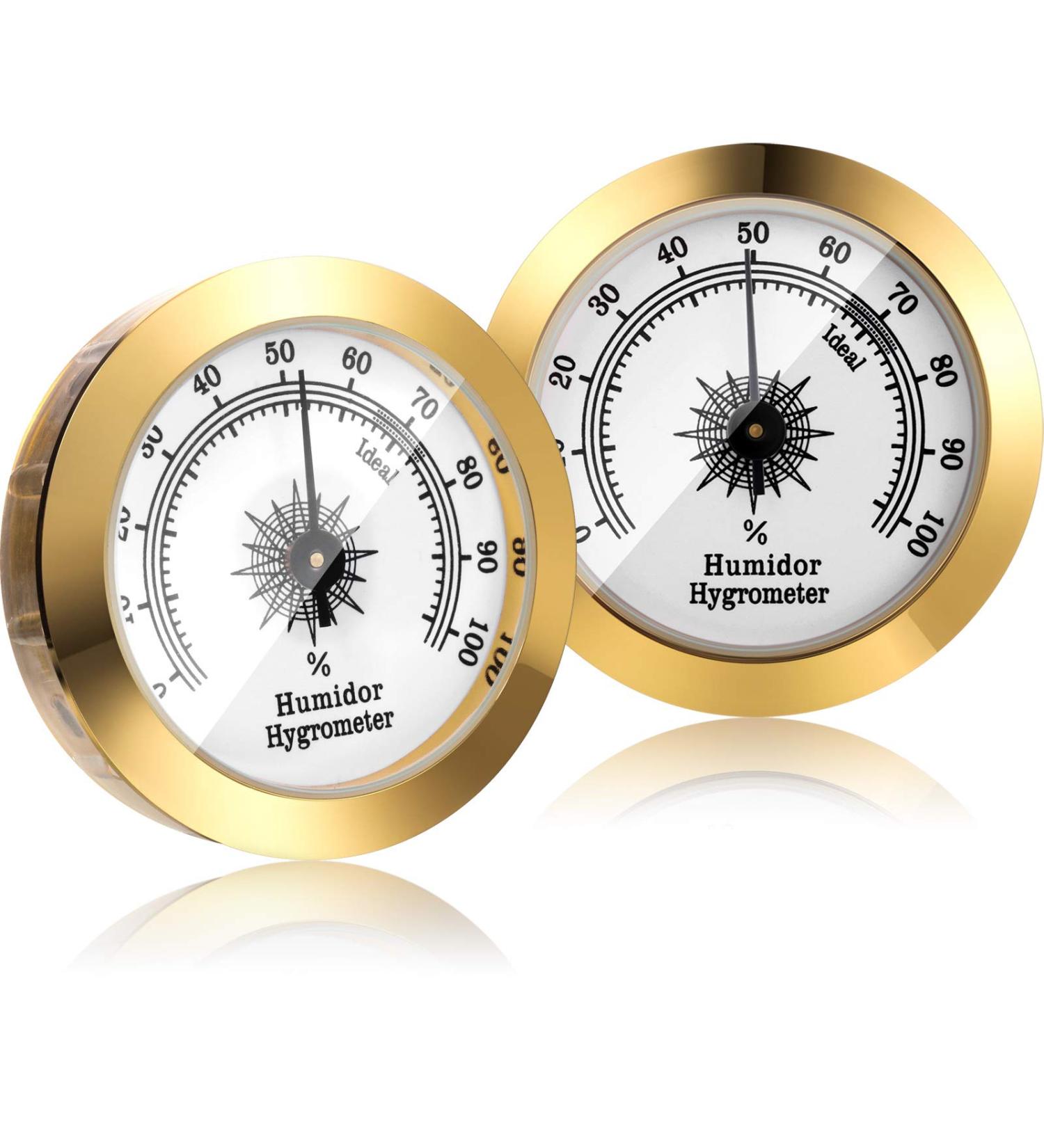 2 Piece Gold Analog Mechanical Hygrometer Set - 2 Inch Round Humidity Gauge for Cabinets and Cans - Buy Online on GoSupps.com