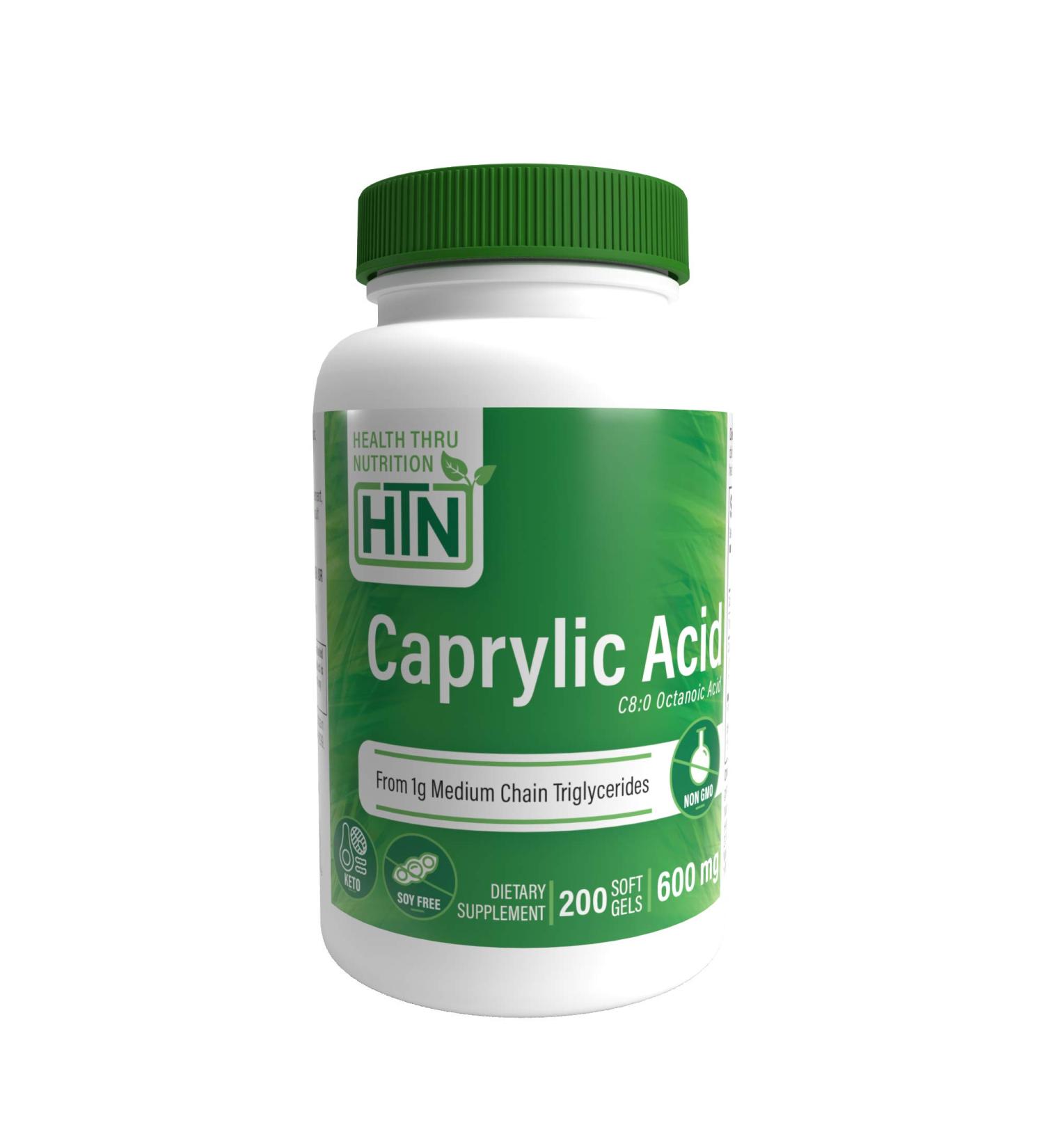 Health Thru Nutrition Caprylic Acid MCT Softgels 600mg - Pack of 200 | Pure & Potent Formula - Buy Online on GoSupps.com