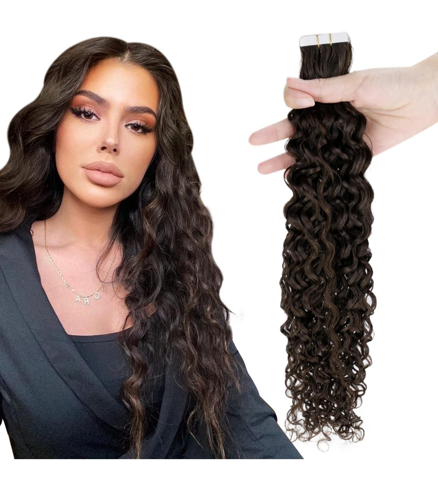 Wavy Tape in Hair Extensions 14 Inch Dark Brown Human Hair - 50g 2-Tape #2-NW - Buy Online on GoSupps.com