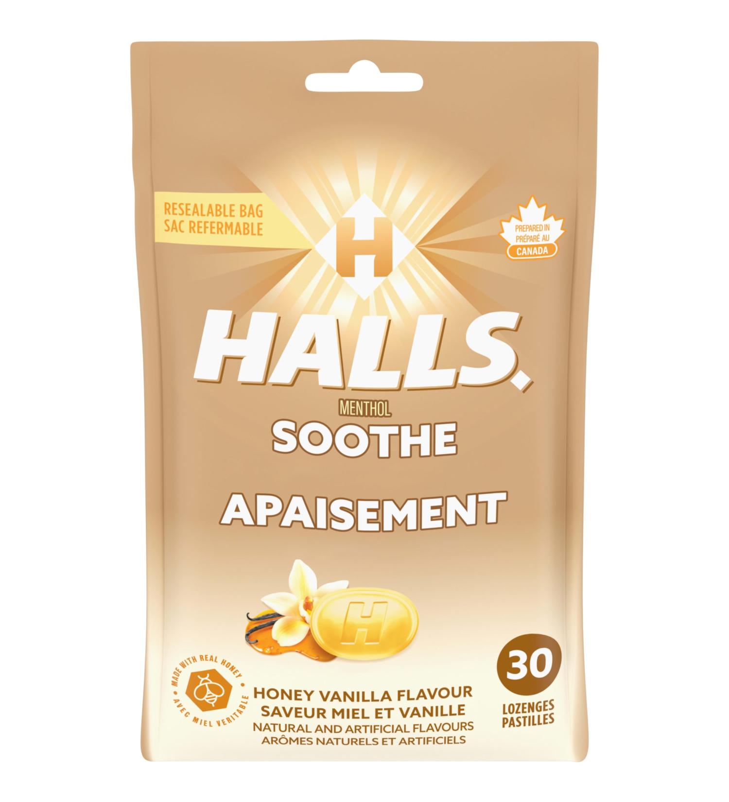 HALLS Honey Vanilla Flavour Cough Drops Throat Lozenges Sore Throat Relief Mentho-Lyptus 30 Lozenges Honey Vanilla 30 Count (Pack of 1) - Buy Online on GoSupps.com