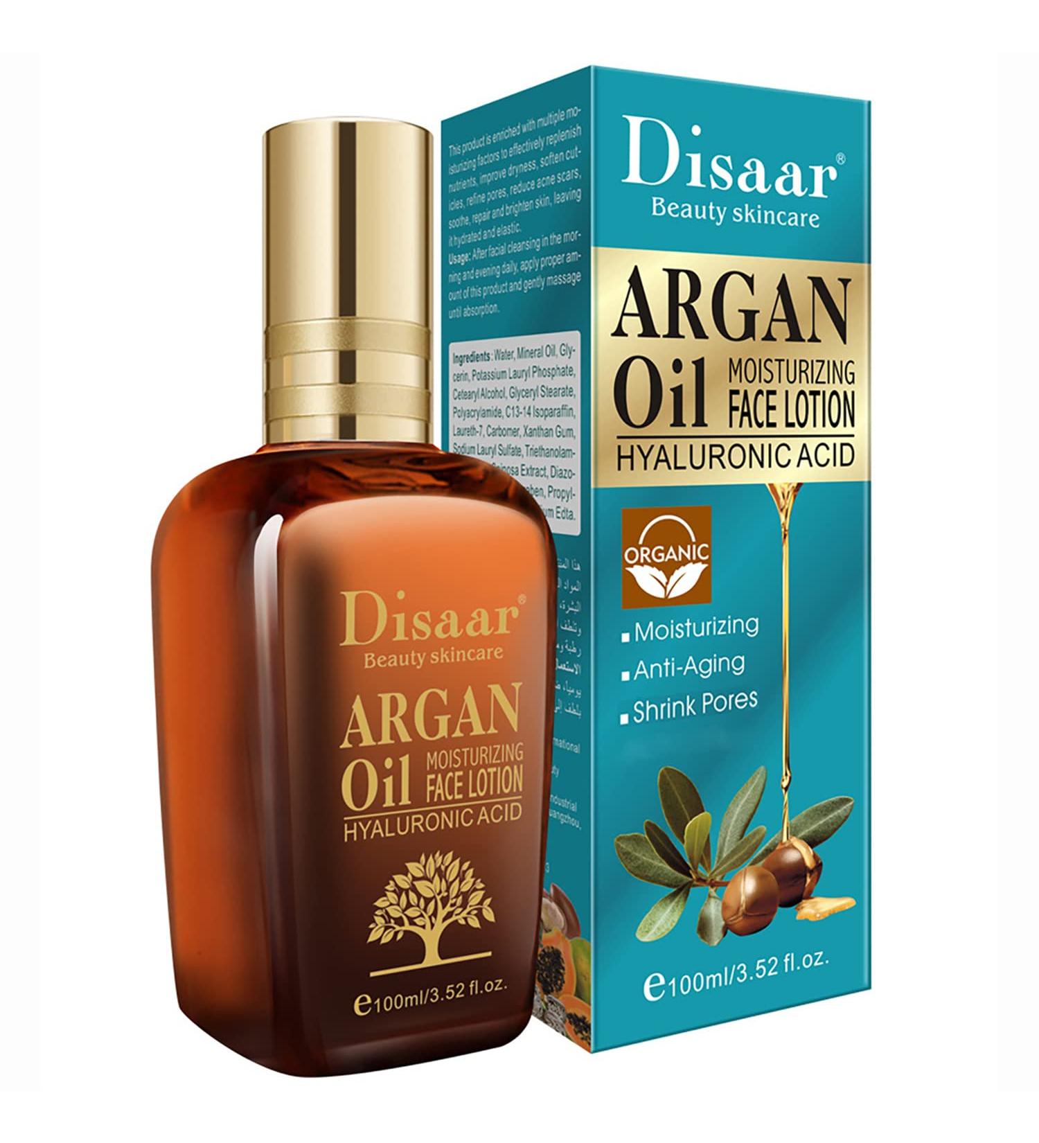 DISAAR Beauty Argan Oil Moisturizing Face Lotion Hyaluronic Acid Anti-Aging Shrink Pores 100ml/3.52fl.oz - Buy Online on GoSupps.com
