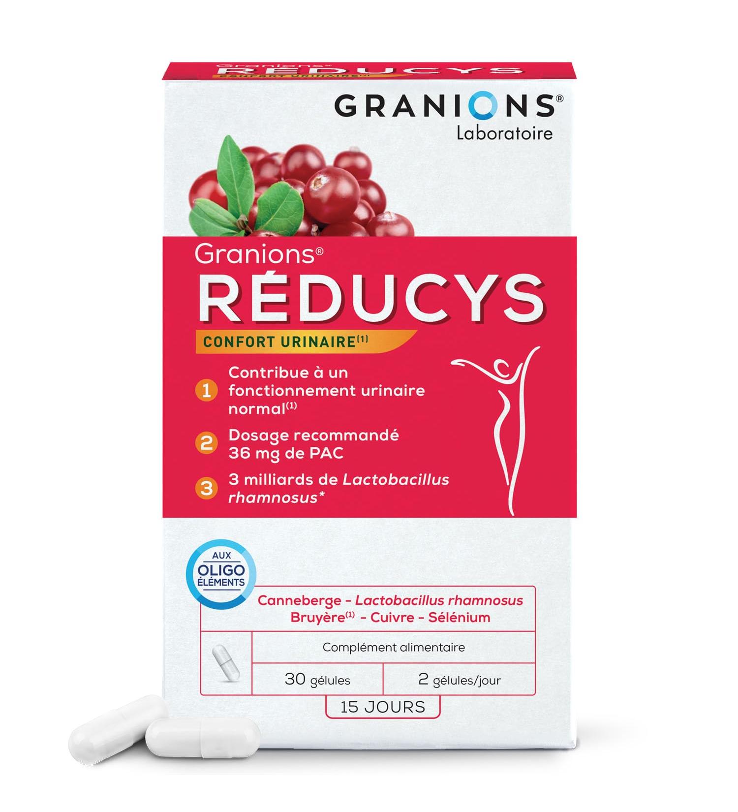 GRANIONS | REDUCYS | Probiotique Flore Intime Cystites Infection Urinaire Femme Confort Urinaire F minin Lactobacillus Gasseri Canneberge | 30 G lules 30 Unit (Lot de 1) - Buy Online on GoSupps.com