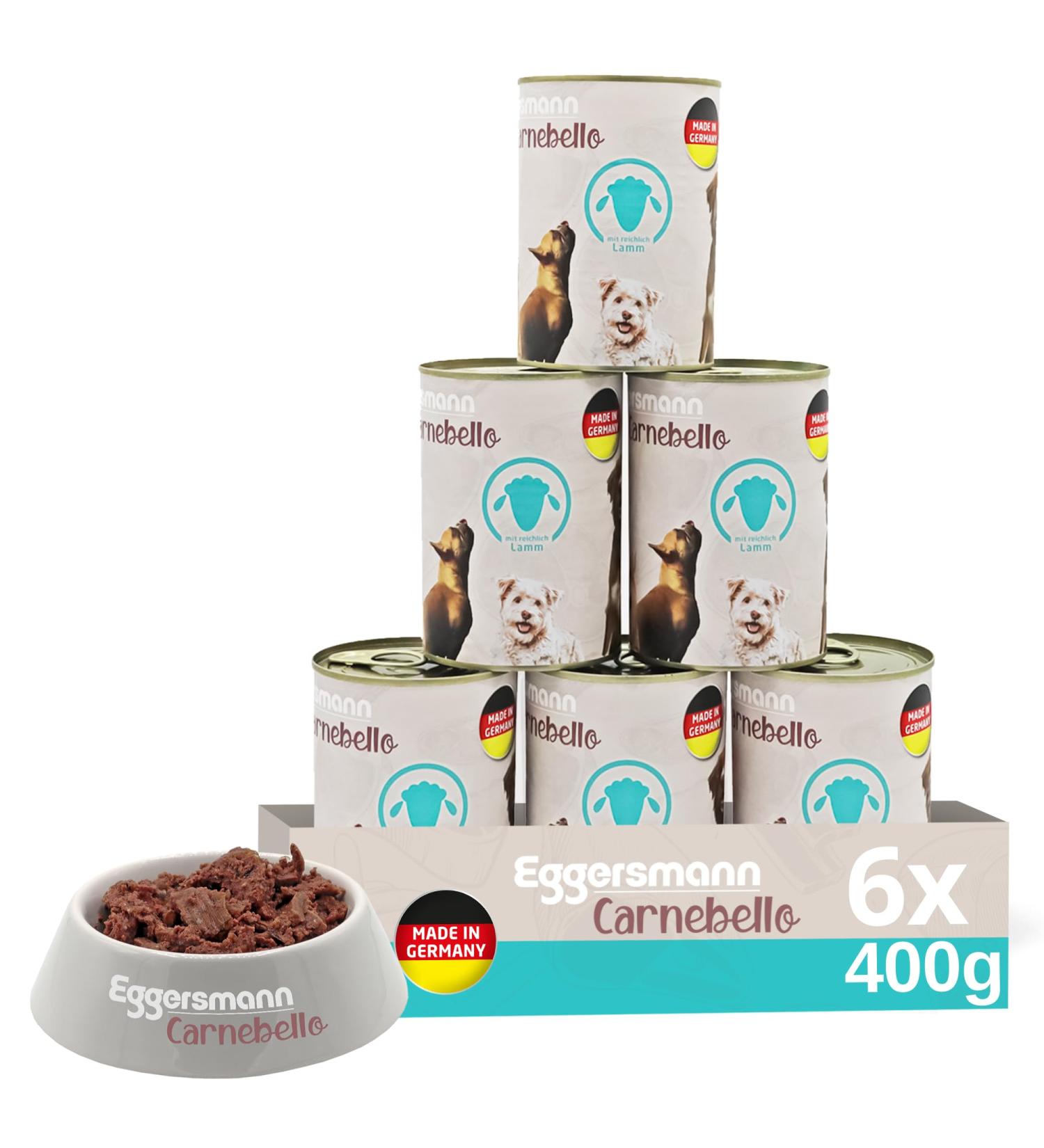 Eggersmann Carnebello - Wet dog food with lamb (6 x 400 g) - Complete food for adult dogs - Tasty and premium wet food for dogs - Buy Online on GoSupps.com
