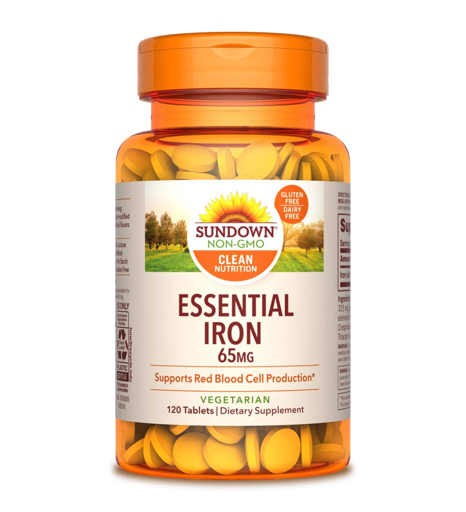 Sundown Naturals Essential Iron 65 mg - 120 Tablets | Boost Energy & Support Health - Buy Online on GoSupps.com