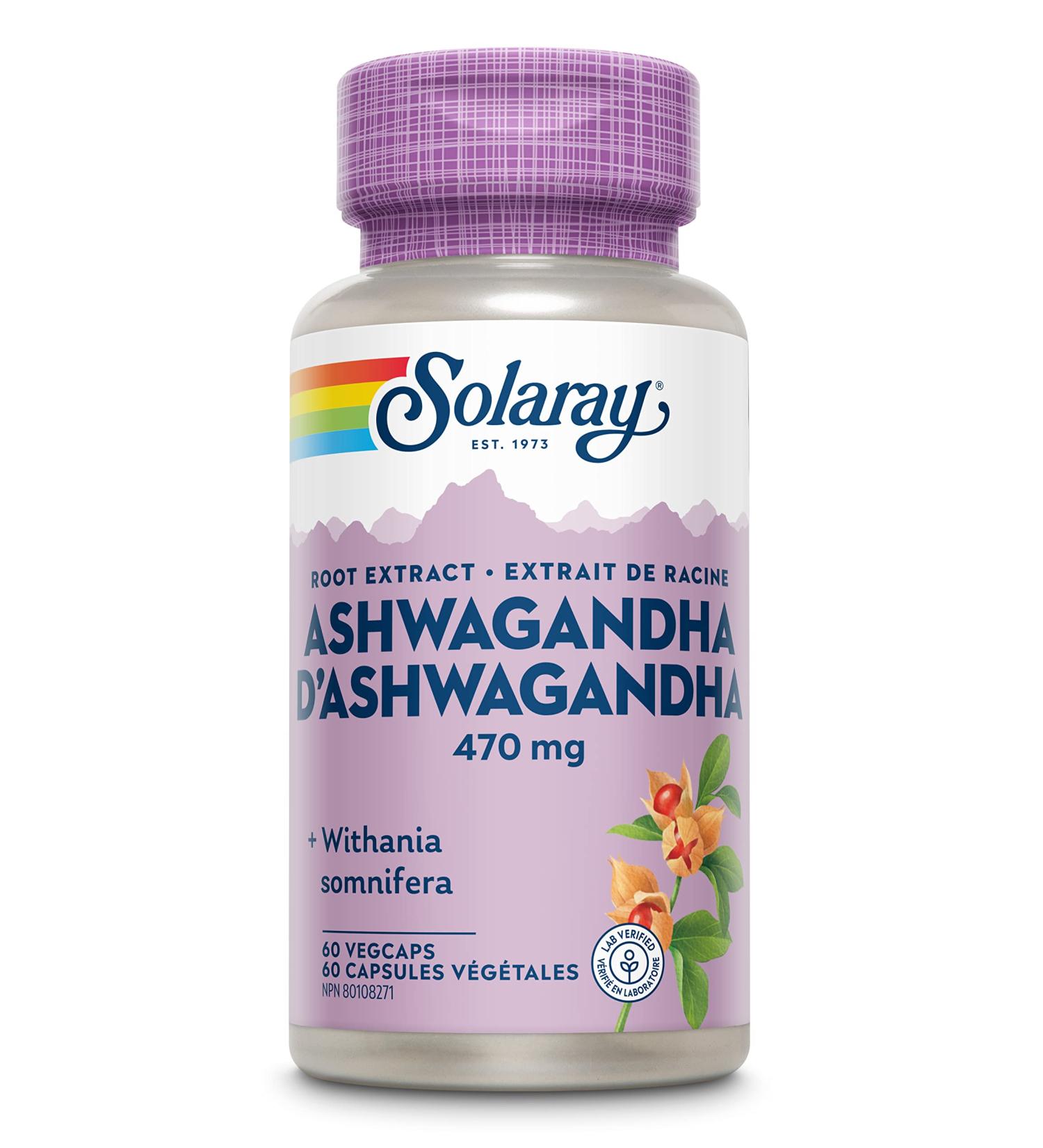SOLARAY Ashwagandha Root Extract 470mg |Occasional Mood & Stress Support | Withania Somnifera Dietary Supplement | Vegan Lab Verified | 60 Vegetarian Capsules