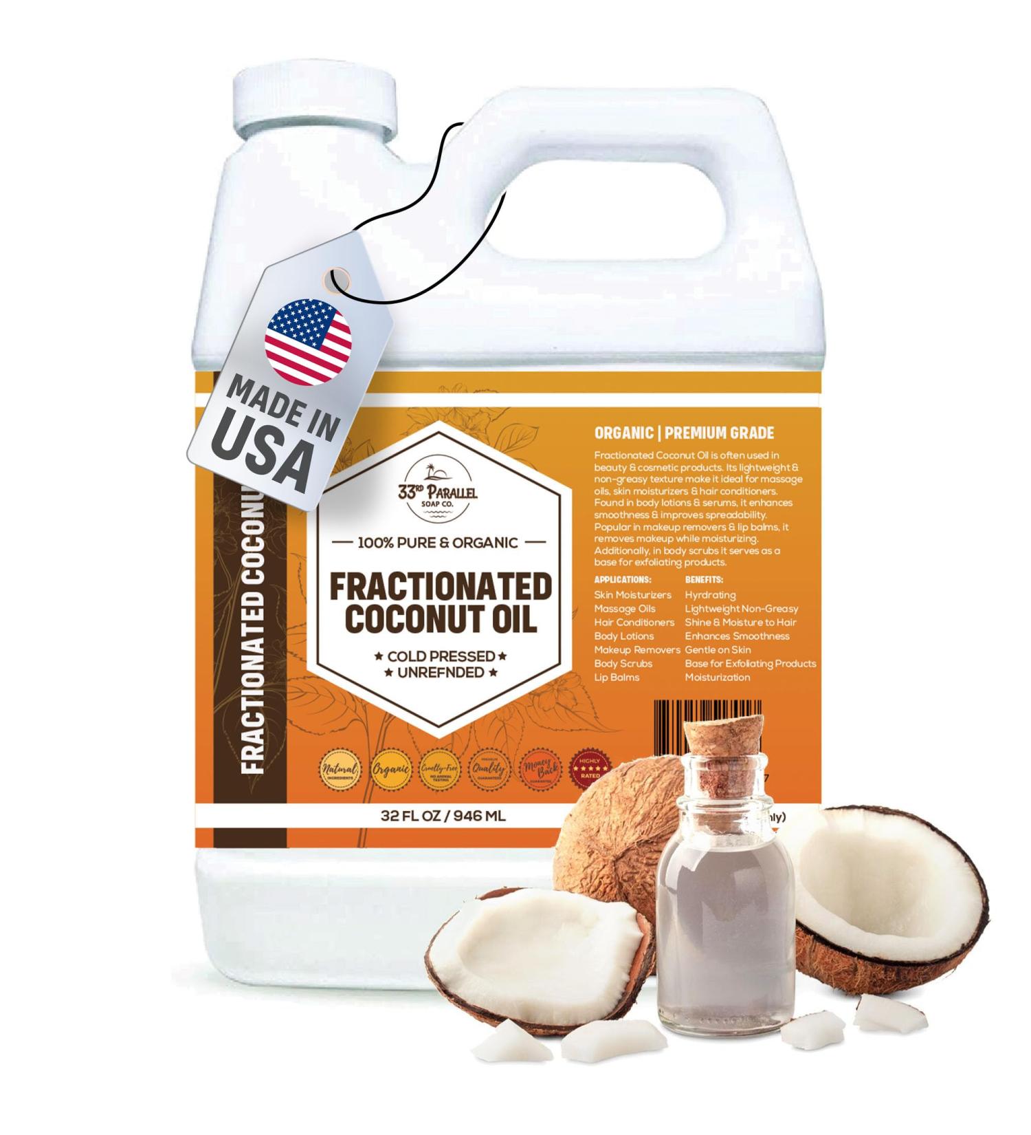 Organic Fractionated Coconut Oil (32 oz) Premium Grade Non-GMO Cold Pressed | 100% Pure Fractionated Coconut Oil for Skin Face Hair Soap Making | Ideal Carrier for Essential Oils | 32 FL OZ - Buy Online on GoSupps.com