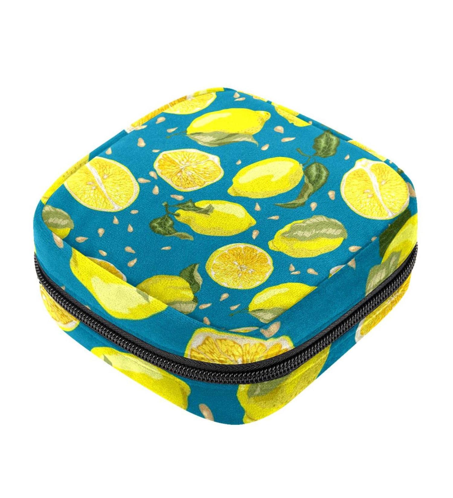 Menstrual Bag with Zipper for Women & Girls - Lemon Fruits & Leaves Design | International Shipping - Buy Online on GoSupps.com