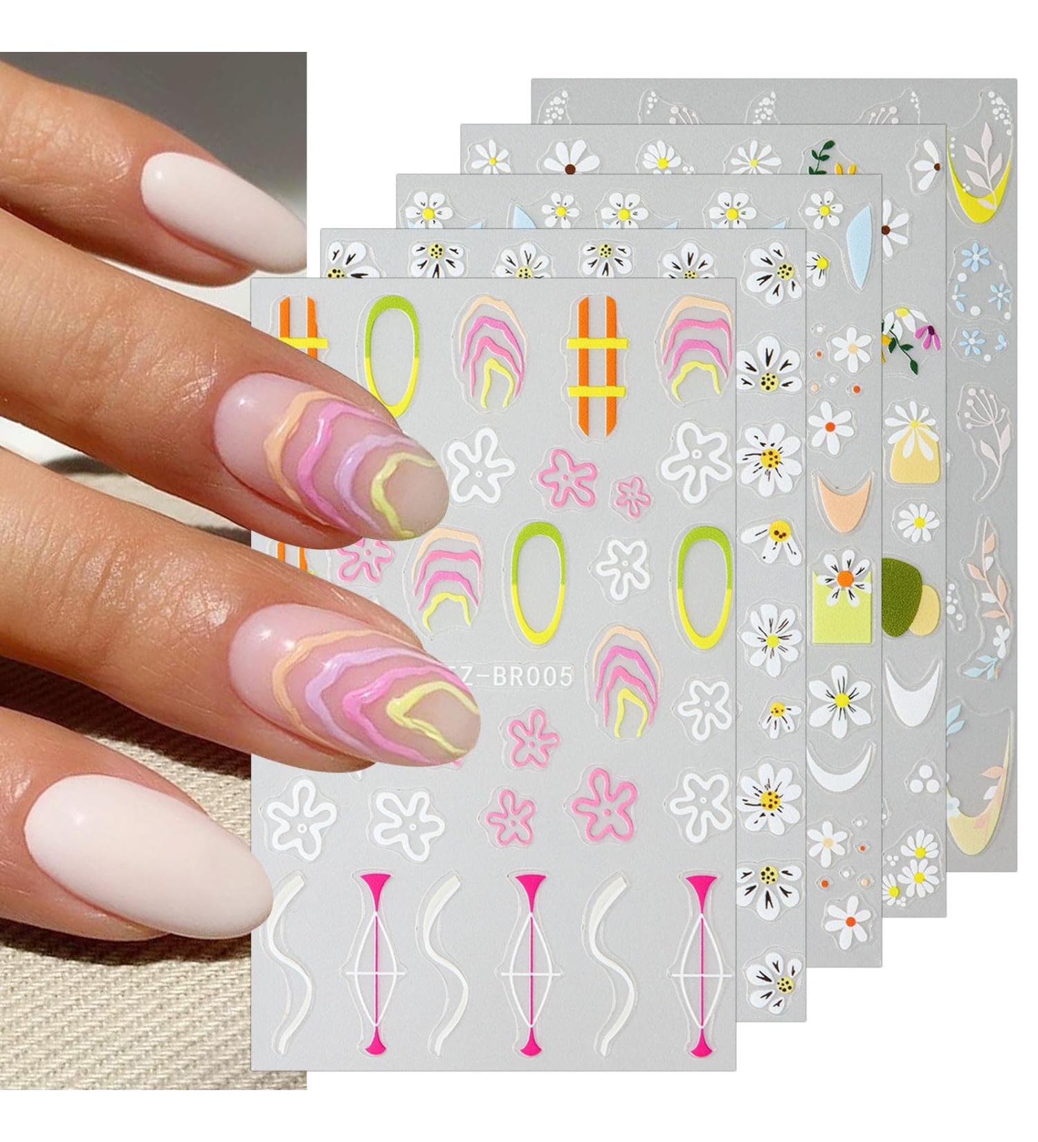 JMEOWIO 6 Sheets Daisy Flower Nail Art Stickers Decals Self-Adhesive Spring Summer Floral Nail Supplies Nail Art Design Decoration Accessories - Buy Online on GoSupps.com