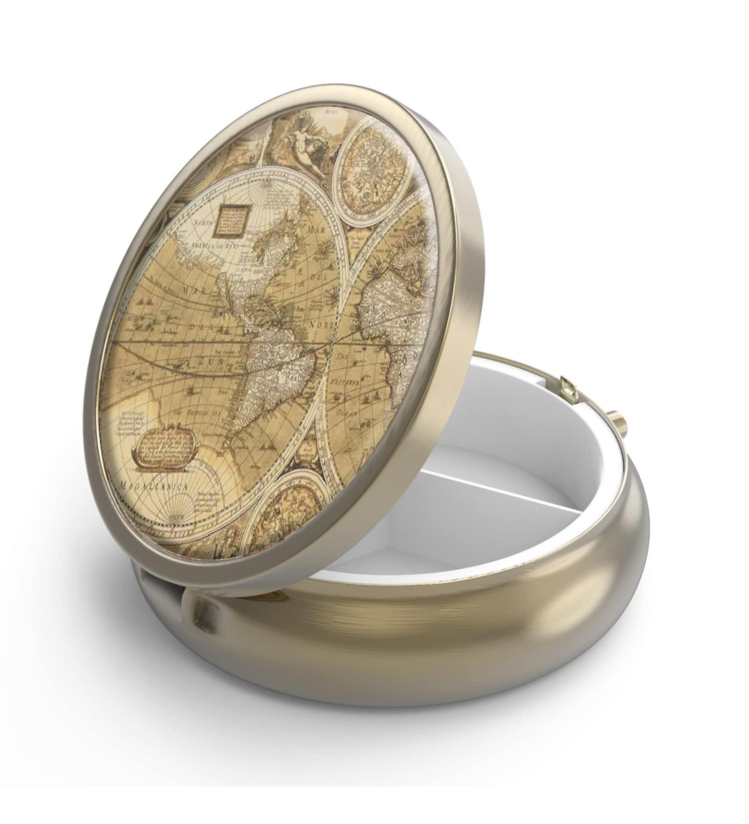 Buy Retro Pill Box with Mirror - 3 Compartment Small Round Container for Vitamins & Supplements | Y-18 Vintage MAP-1 - Buy Online on GoSupps.com