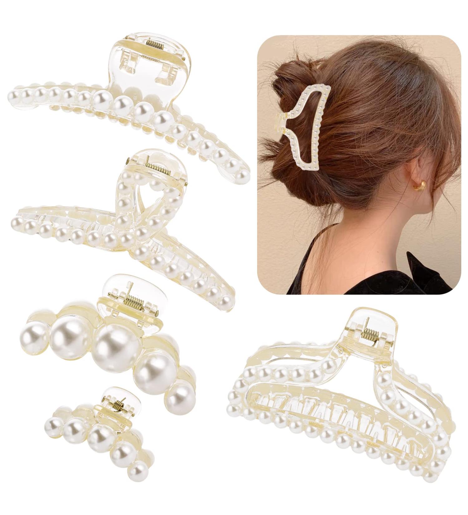 5 Pcs Pearl Hair Clips | Styling Jaw Clips for Thick Hair | Strong Hold Hair Accessories for Women and Girls - Buy Online on GoSupps.com