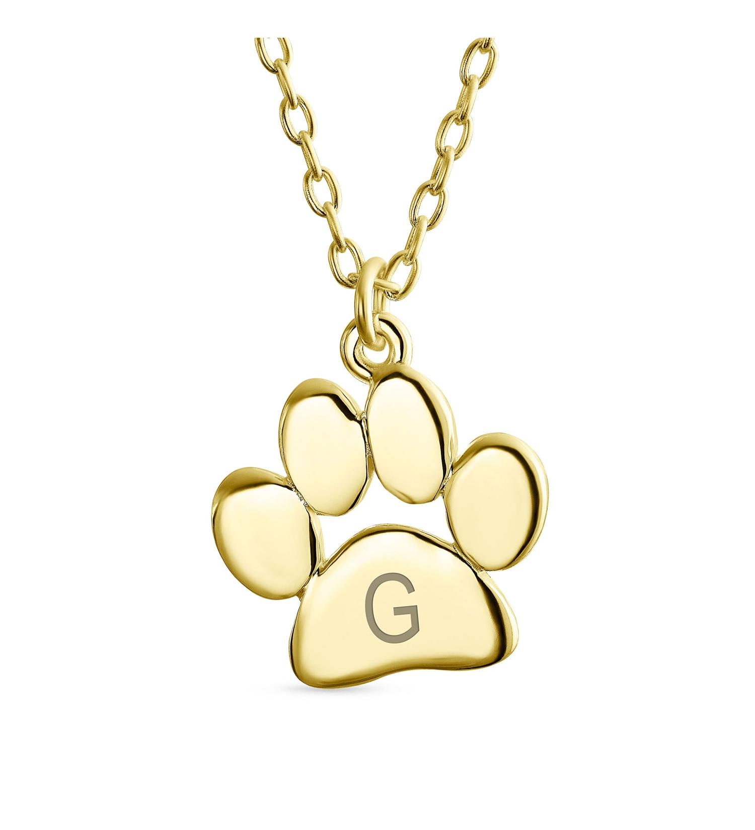 Personalized Initialee A-Z Pet Paw Necklace for Women & Teens - Polished Rose & Yellow Gold | Sterling Silver Jewelry for Dog & Cat Lovers - Buy Online on GoSupps.com