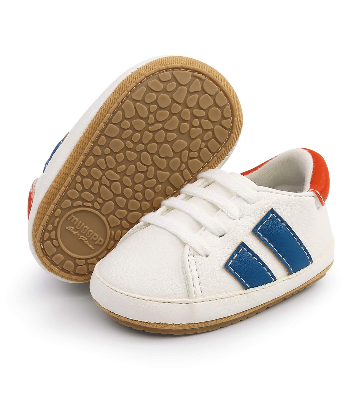 RVROVIC Baby Boys Girls Anti-Slip Oxford Loafer Flats | PU Leather Soft Sole Shoes 0-6 Months | White Blue - Buy Online on GoSupps.com