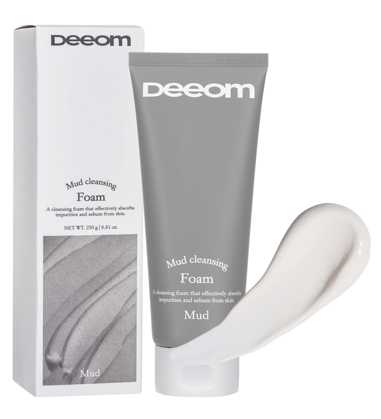 DEEOM Mud Foaming Facial Cleanser with Charcoal - Exfoliating Detox Face Wash for All Skin Types Pore Reduction Oil Absorption & Sebum Control - All-Natural Gentle Foam Cleanser (250g - Buy Online on GoSupps.com