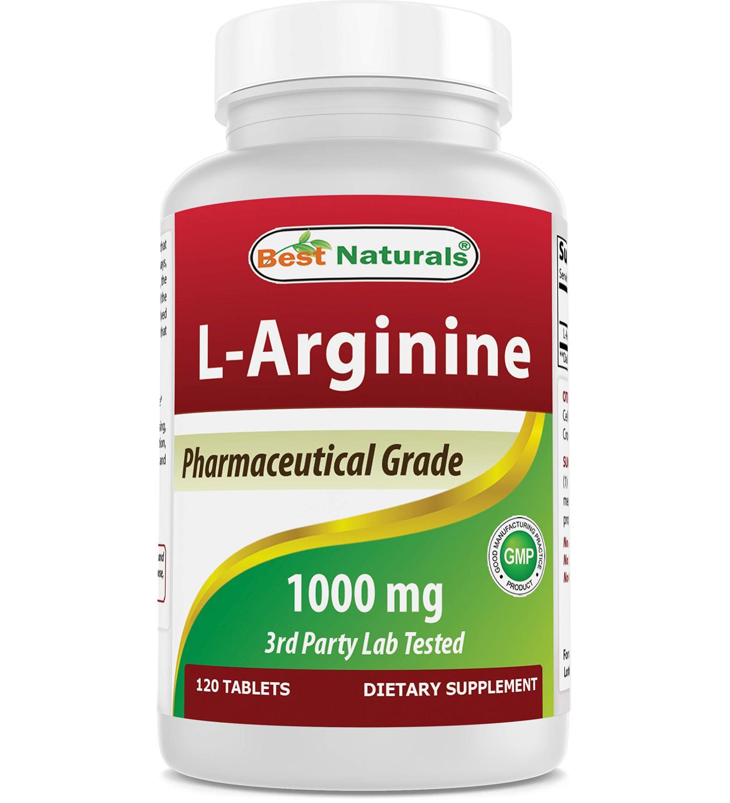 Best Naturals L-Arginine 1000mg 120 Tablets - Pharmaceutical Grade Supplement for Nitric Oxide Synthesis - Buy Online on GoSupps.com