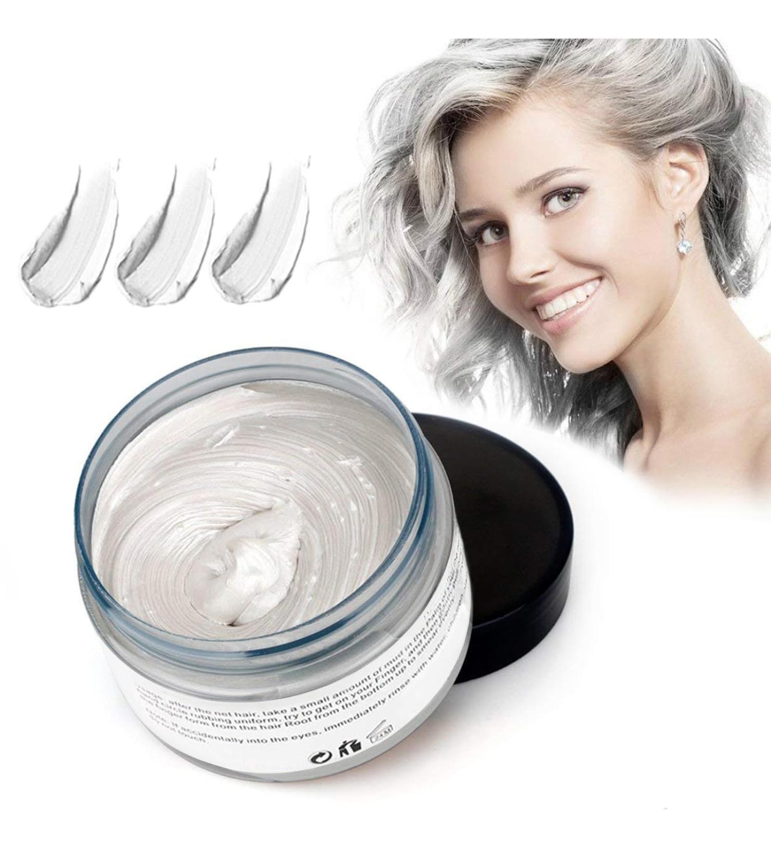 Hair Coloring Wax Hair Waxes Temporary Color 120g Botanical Formula Washable DIY Natural Styling Cream Suitable for Daily and Party Hairstyles (White) - Buy Online on GoSupps.com