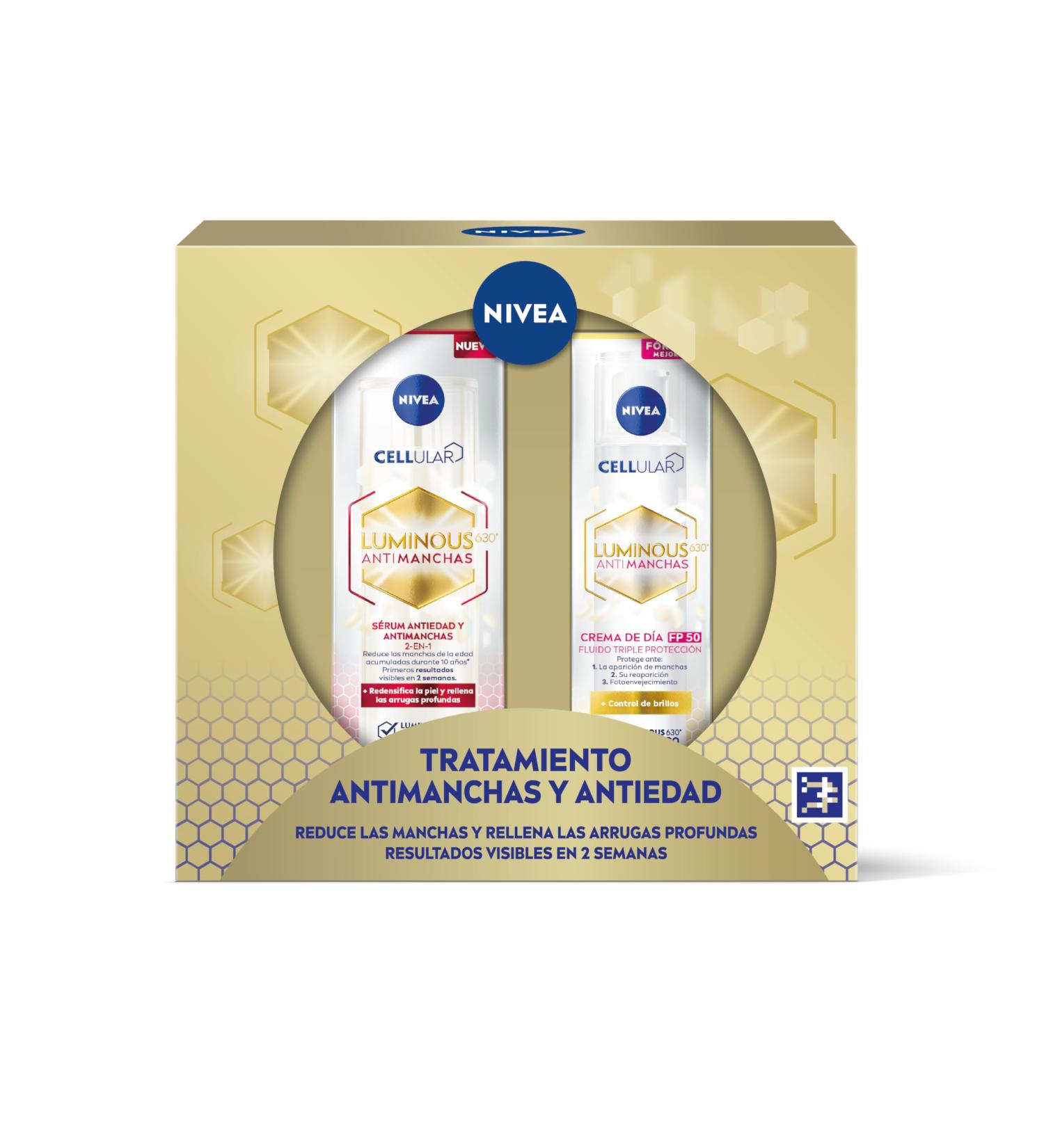 NIVEA NIVEA Cellular LUMINOUS 630 Advanced Anti-Dark Spot Treatment Pack Gift Set with Face Serum (1 x 30 ml) and Day Cream SPF 50 (1 x 40 ml) for Even and Radiant Skin