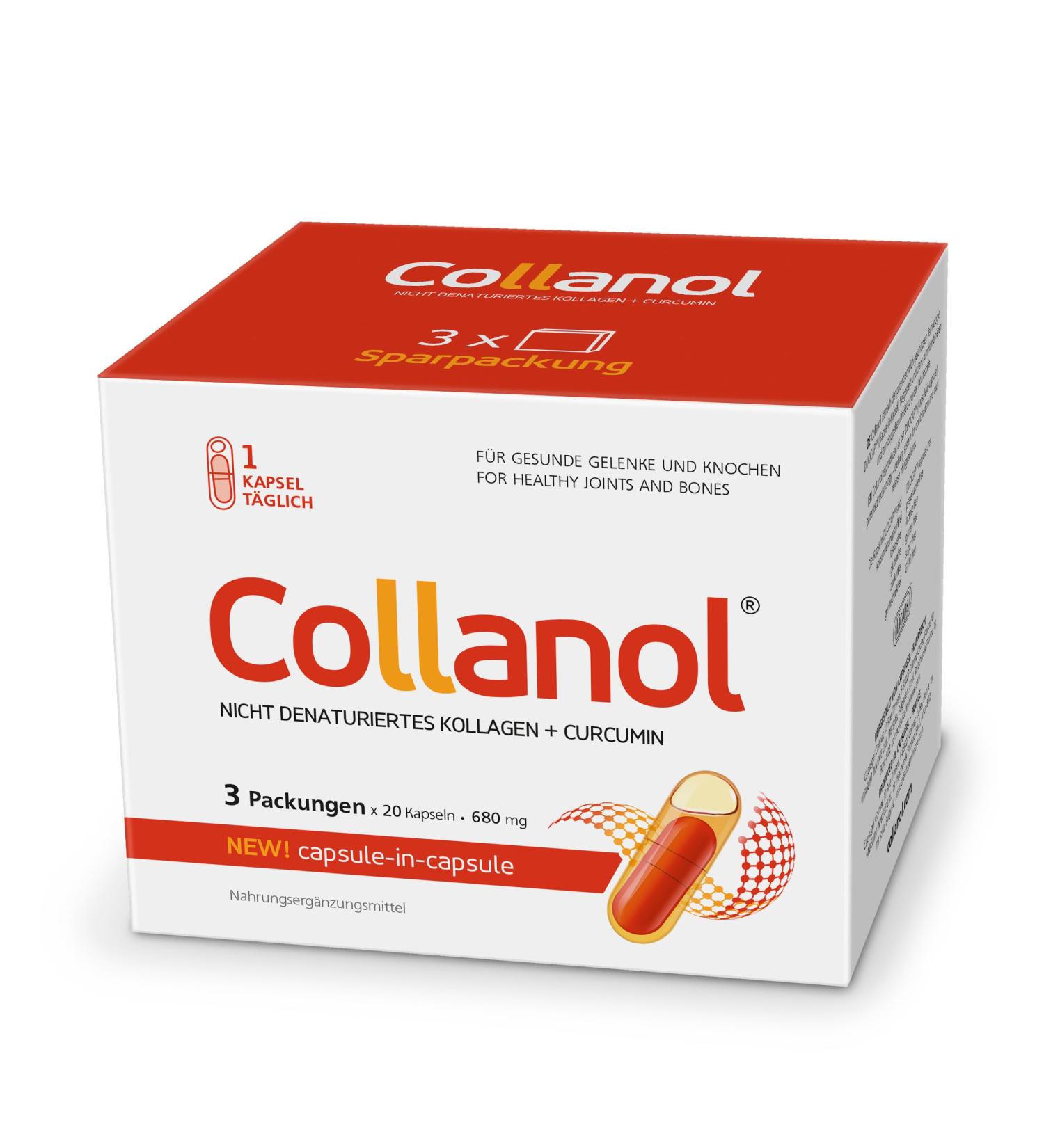 Collanol: Advanced 3D Collagen & Curcuma Liquid Formula for Healthy Joints - Double Capsule 3-Pack | International Shipping Available - Buy Online on GoSupps.com