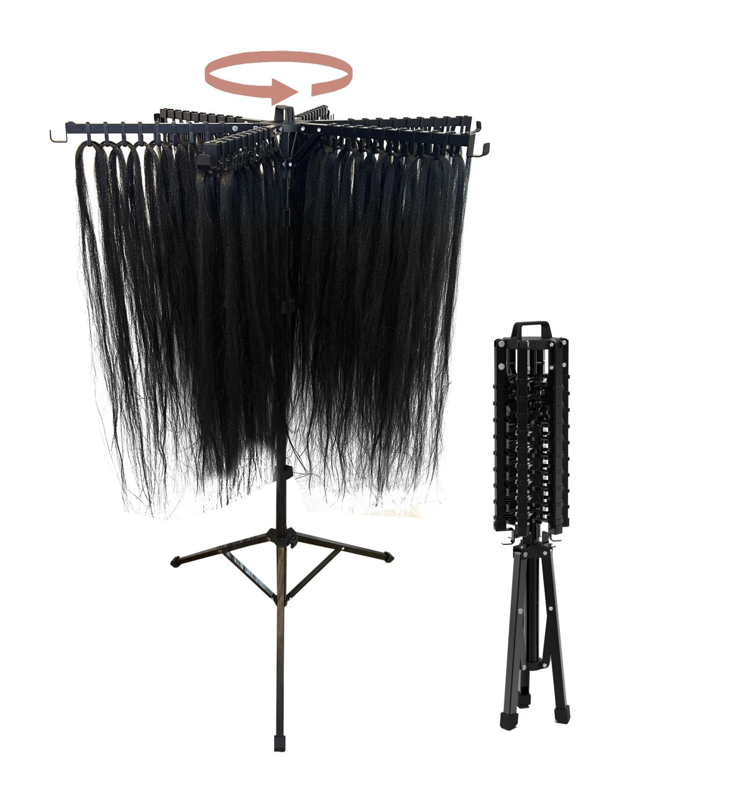 Swivel Braid Tree Braid Rack - Black Pre-assembled Space-Saving Portable Folds away Height Adjustable Hair extension holder rack 114 hook display stand for braiding hair - The OG Braid Tree - Buy Online on GoSupps.com
