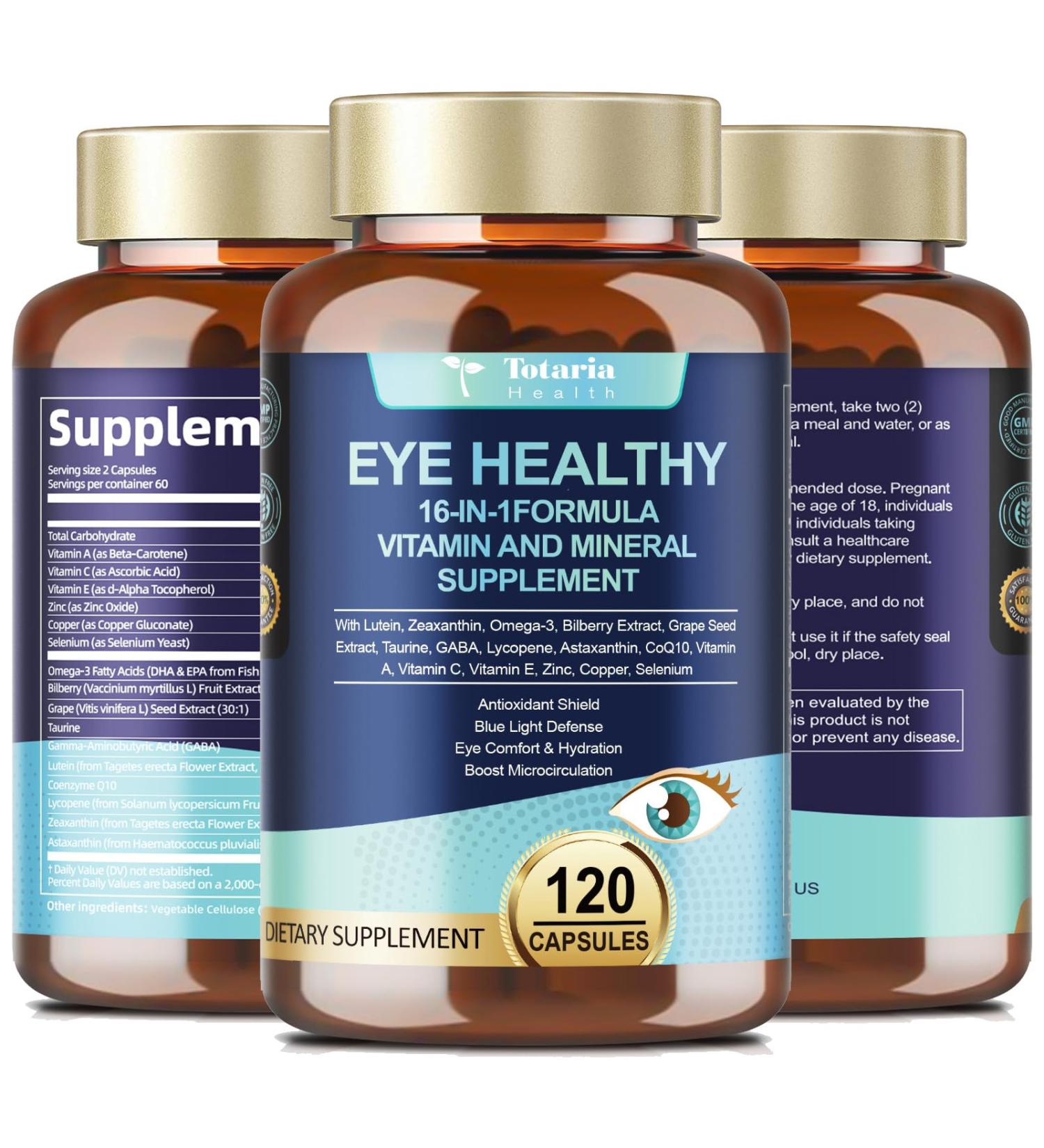 AREDS 2 Eye Vitamins and Mineral Bilberry Extract Omega-3 Eye Vitamin for Seniors Macular Health and Dry Eye Eye Vitamins Lutein and Zeaxanthin Support Eye Strain & Hydration (120 Capsules) 120 Count (Pack of 1) - Buy Online on GoSupps.com