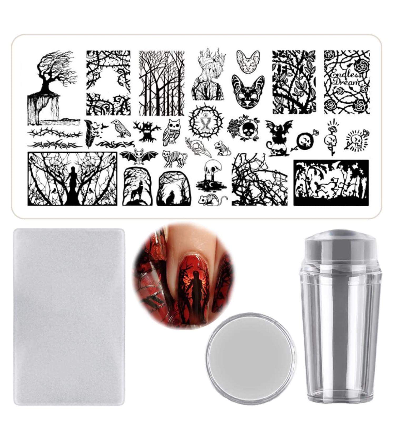 Nail Art Stamping Plate Set - Bat Owl Cat Designs & Thorns - DIY Party Nail Templates for Creative Designs - Buy Online on GoSupps.com
