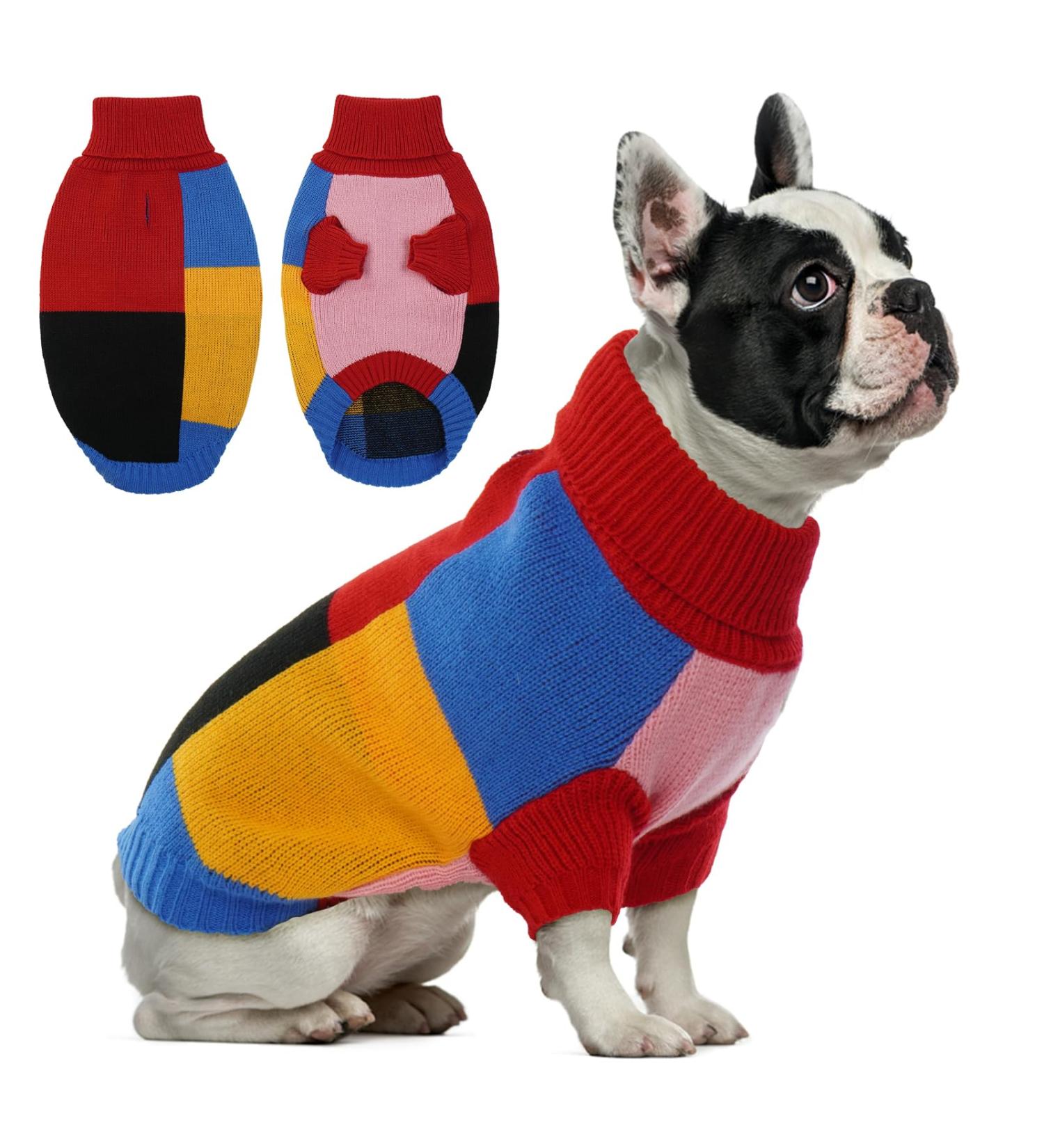 Hjumarayan Turtleneck Dog Sweater for Medium Dogs | Color Block Design with Leg Holes | Warm & Stylish for French Bulldogs - Red - Buy Online on GoSupps.com