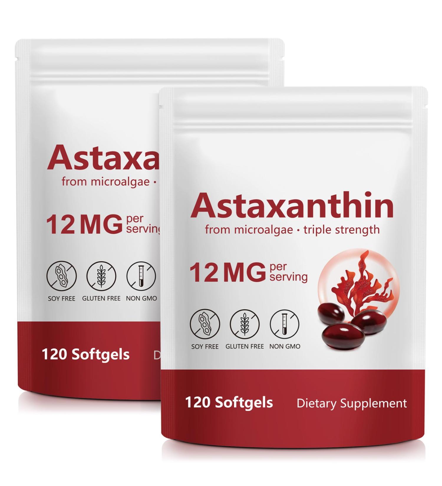 Astaxanthin 12mg 120 Softgels (2Pack)Premium Astaxanthin Antioxidant Supplements with Antioxidant Activity Supports Eye Skin Joint & Immune System Health Fresh Microalgae Source Non-GMO - Buy Online on GoSupps.com