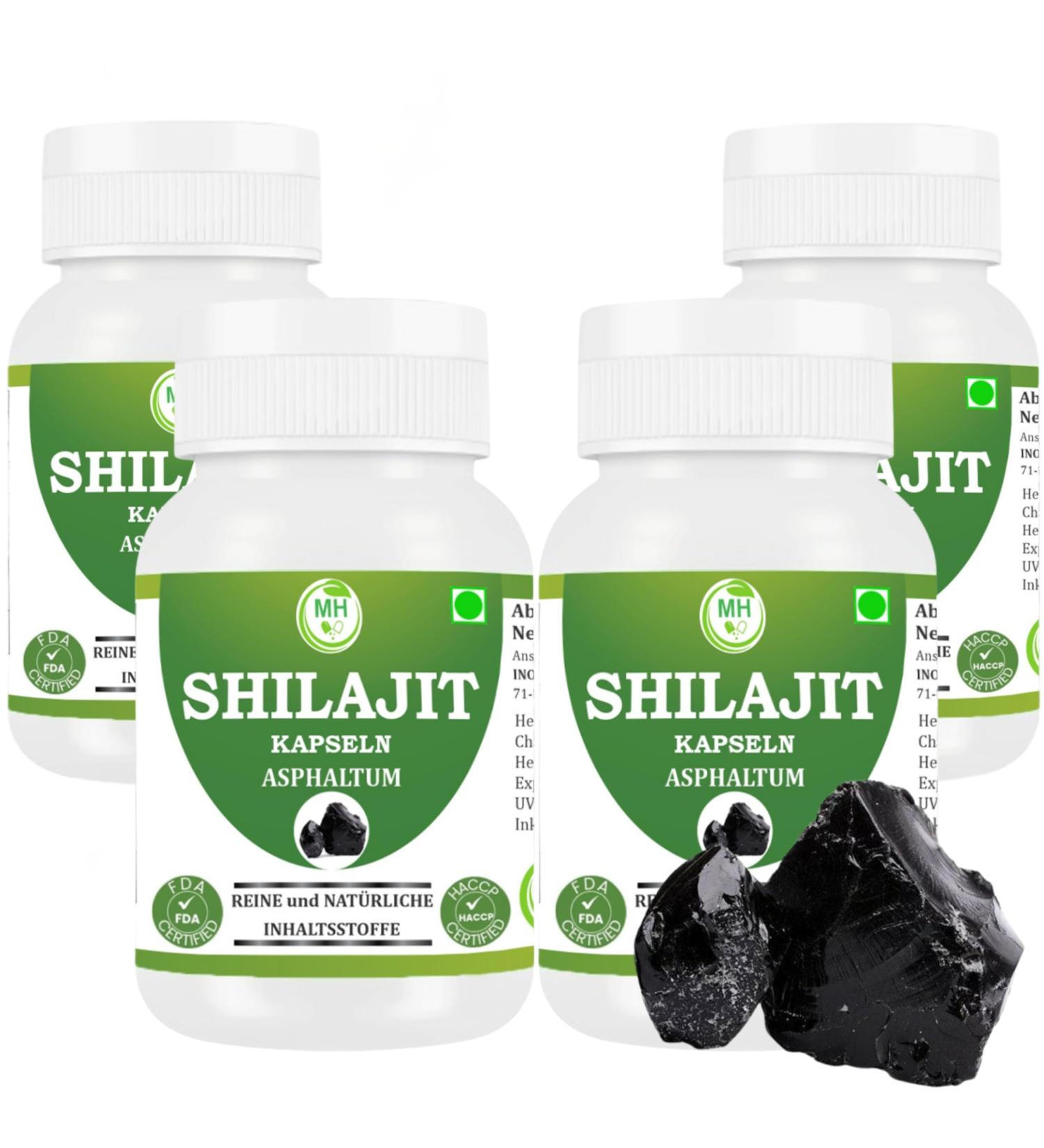  Morsan Healthcare Shilajit (Asphaltum) Capsules | Pack of 60 x 500 mg Vegetarian Capsules | Natural Food Supplement | GMP Certified | Gluten-Free (240) - Buy Online on GoSupps.com