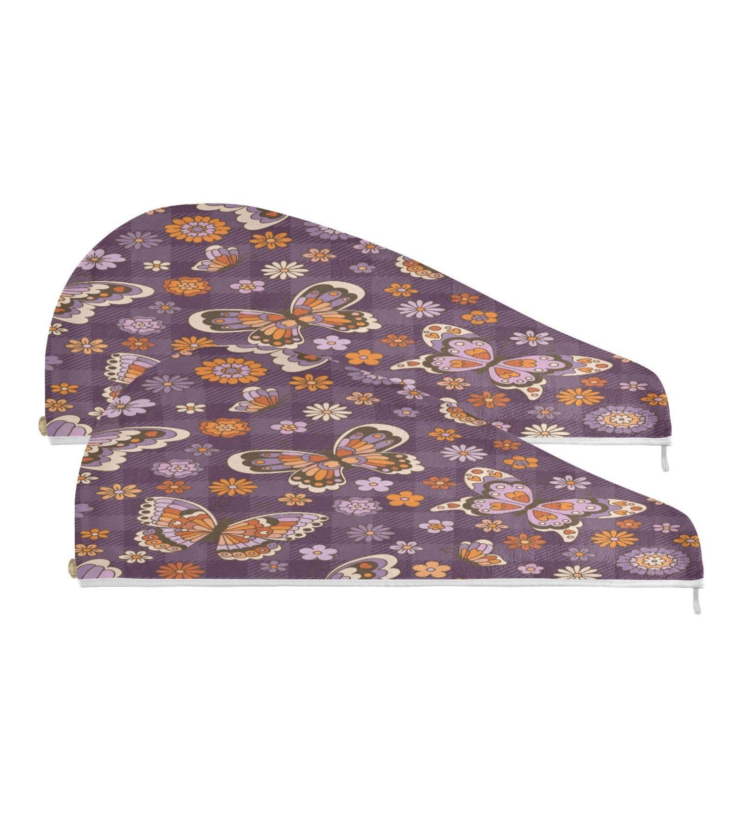 Flower Butterfly Dry Hair Cap Set | 2 Piece Quick Drying Towel & Button Headband | Super Absorbent & Soft - Buy Online on GoSupps.com