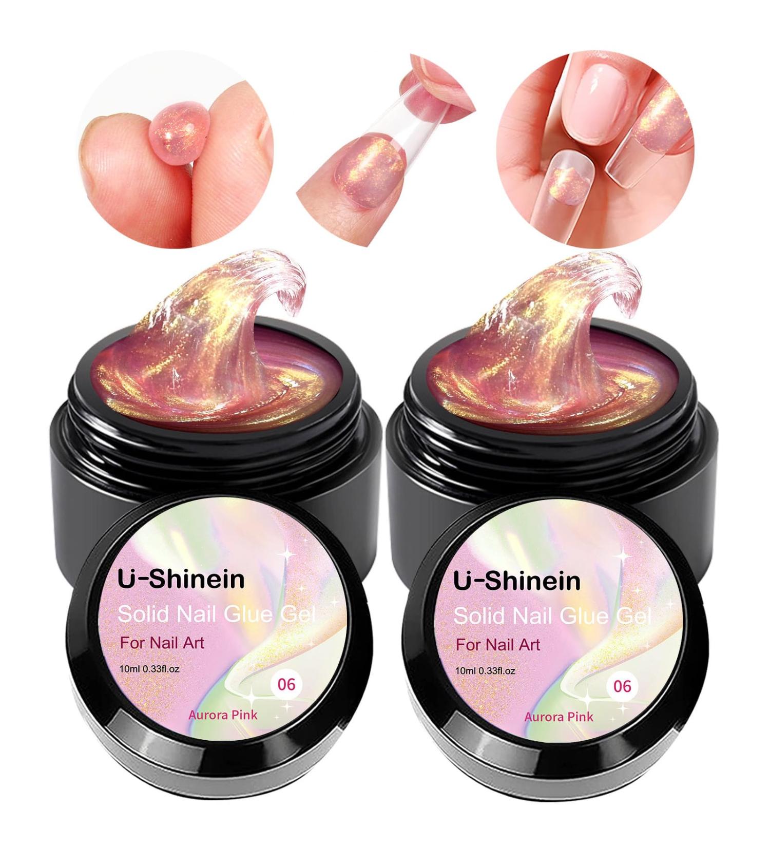 U-shinein 2x10ml Solid Nail Glue Gel Kit - Clear & Nude for Acrylic & Press-On Nails | Colorful Pink Nail Art Manicure Glue Gel - Buy Online on GoSupps.com