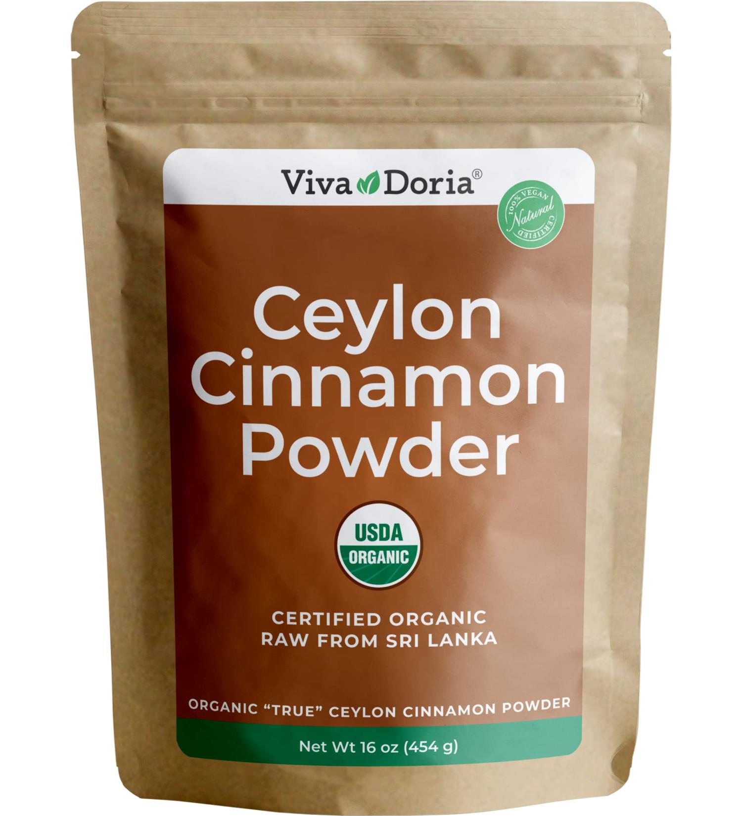 Viva Doria Organic Ceylon Cinnamon Powder | Organic Ground Cinnamon Powder | 100% Raw from Sri Lanka |16 Oz (454 g)