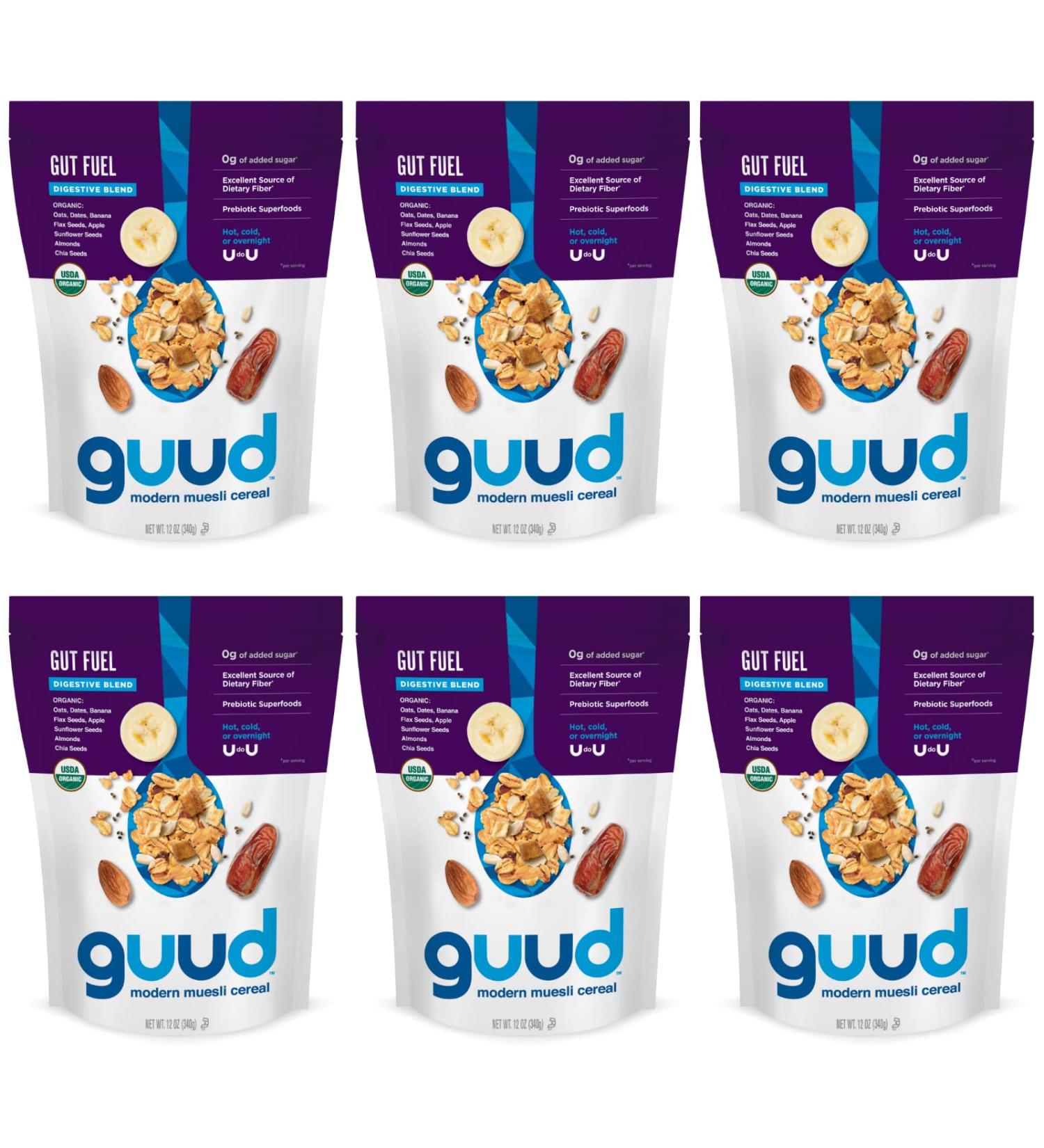 GUUD Gut Fuel Organic Muesli Cereal 12oz - Pack of 6 | Oats, Dates, Seeds, Fruits | Vegan, Non-GMO, Kosher - Buy Online on GoSupps.com