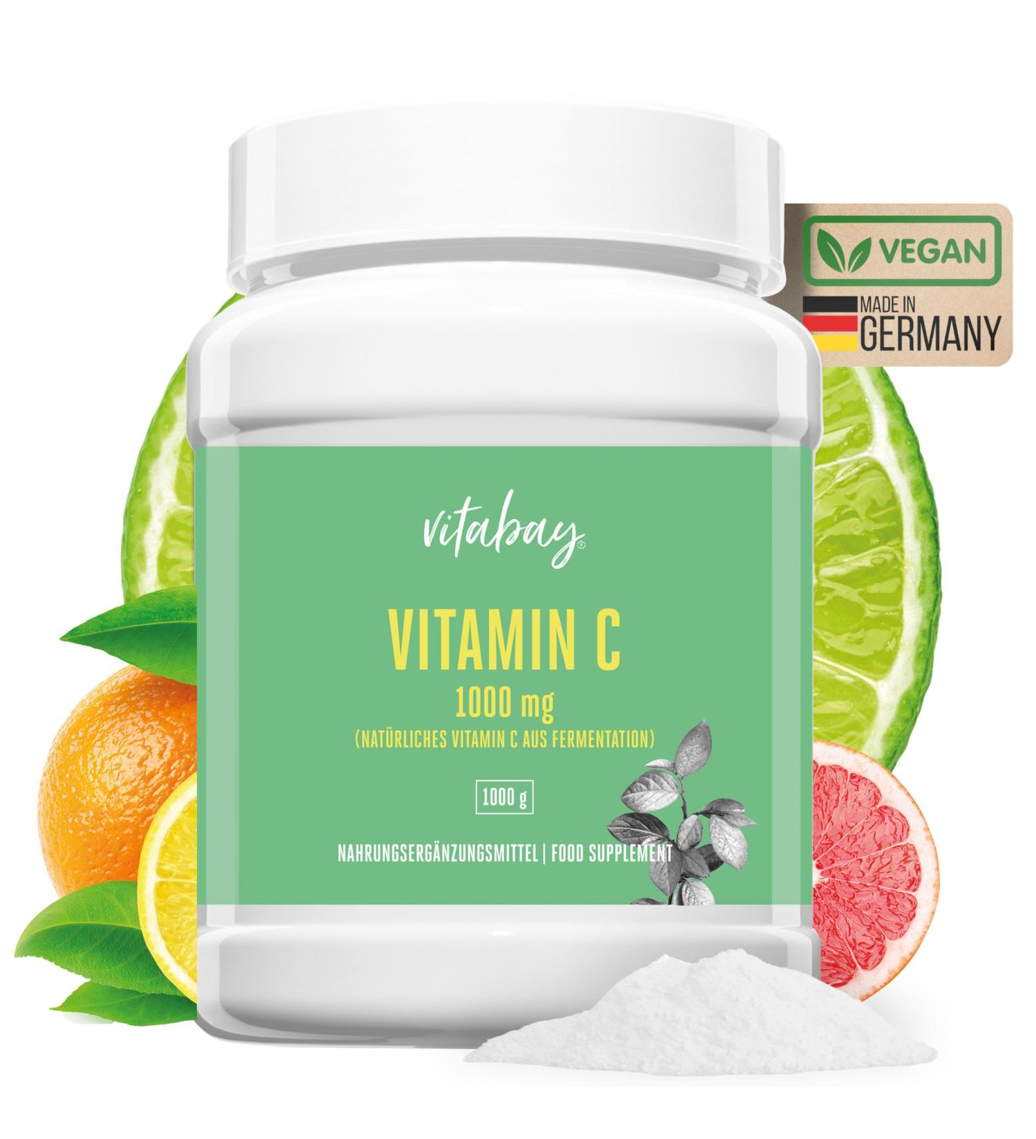 Vitabay Vitamin C Powder 1000 mg - 1kg Vegan Ascorbic Acid - High Dose Pure Vitamin C Powder - Buy Online on GoSupps.com