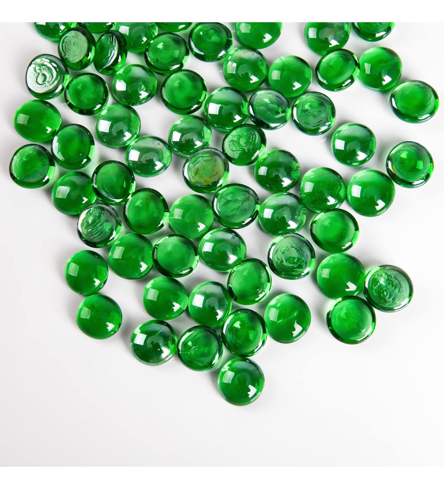 Hisredsun 290 Glass Pebbles - 1.35kg Green Flat Marble Pearls Decorative Stones for Aquarium & Flowerpots 17-20mm Fire Glass Pebbles - Buy Online on GoSupps.com