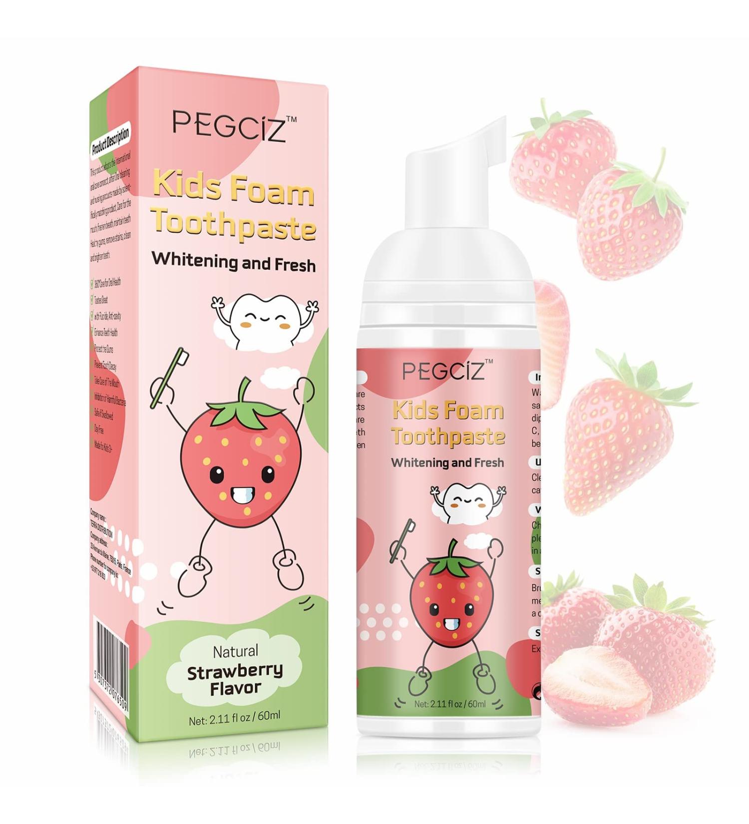 Children's Foam Toothpaste with U-Shaped Toothbrush - Strawberry Flavor Ideal for Kids 2+ | International Shipping - Buy Online on GoSupps.com