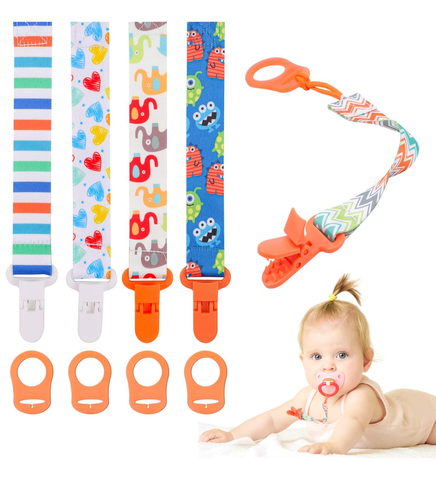 10 Pcs Boys Dummy Clips with Silicone Adapter | Baby Pacifier Holder Straps for Teething Toys - Orange - Buy Online on GoSupps.com
