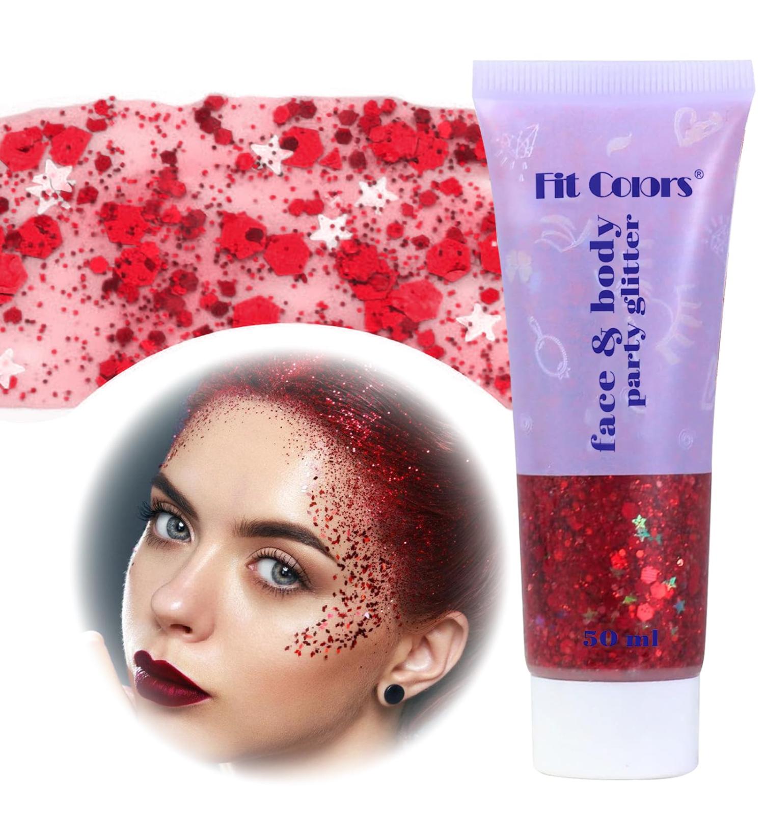 Buy Body Glitter Gel for Festivals - 50ml Red Glitter Liquid for Makeup DIY Nails & Lips | International Shipping - Buy Online on GoSupps.com