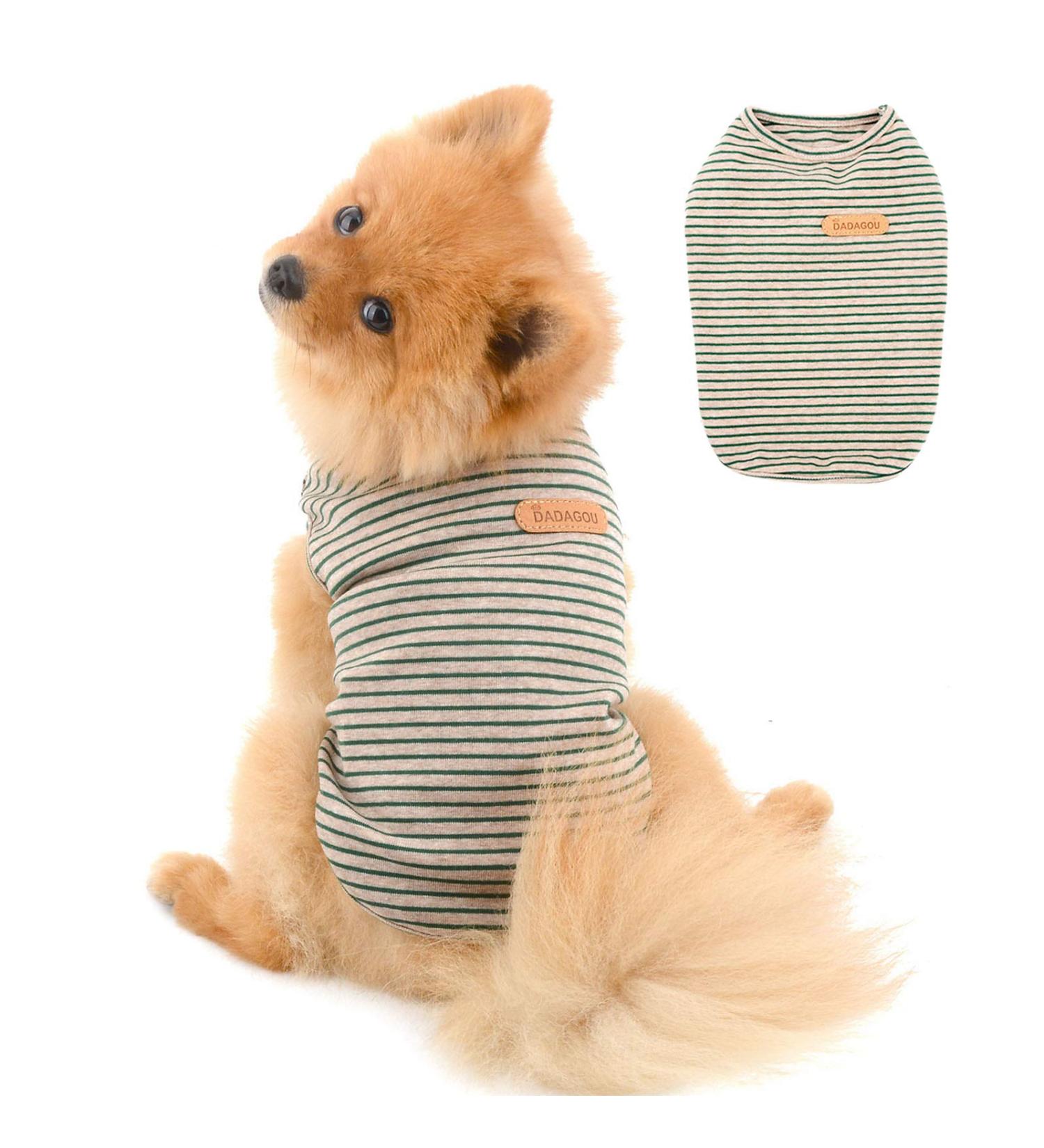 Paidful British Little Dog Shirt | Striped Cotton T-Shirt for Boys | Soft Summer Vest for Puppies & Cats | Chihuahua & Yorkie Clothing - Green L (30cm/42cm) - Buy Online on GoSupps.com