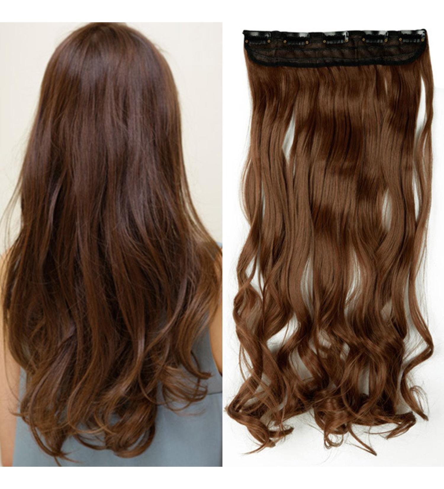 68cm Clip-In Hair Extensions - Wavy Human Hair Weft with 5 Clips | Realistic White & Brown Shades - 130g - Buy Online on GoSupps.com