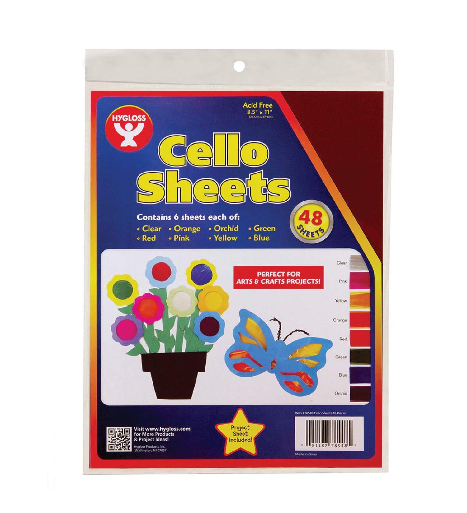 Hygloss Products 78548 Cello Sheets - 8.5x11 Inches, 48 Pack - Ideal for Arts, Crafts, DIY, Classroom Activities & Gift Wrapping - 8 Colors, 6 Each - Buy Online on GoSupps.com