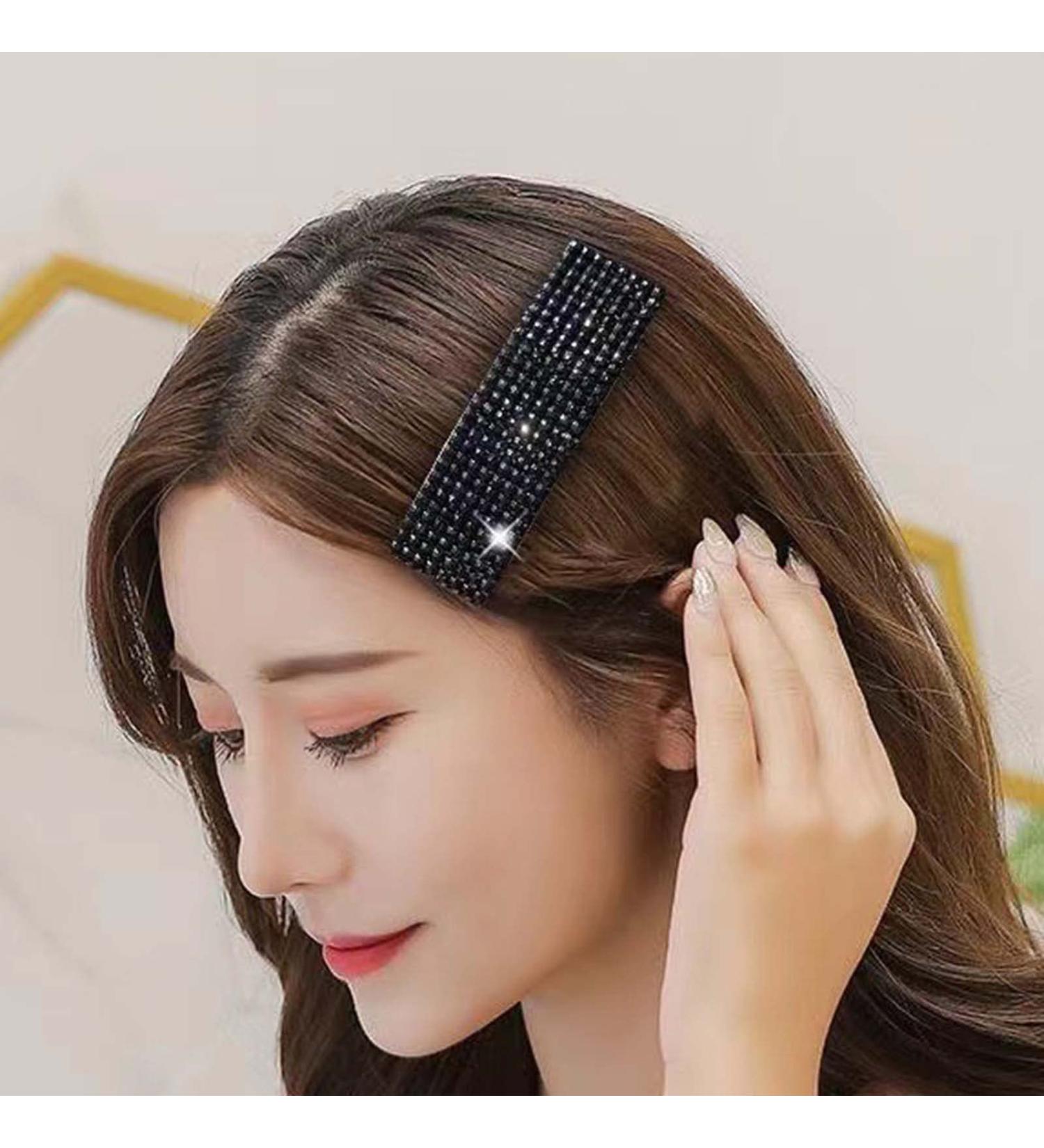 Wendalern Rhinestone Snap Hair Clip Large Crystal Hair Clip Cute Flat Hair Barrettes for Styling Sectioning Faux Diamond Side Clip Hair Accessories for Women Girls Black - Buy Online on GoSupps.com