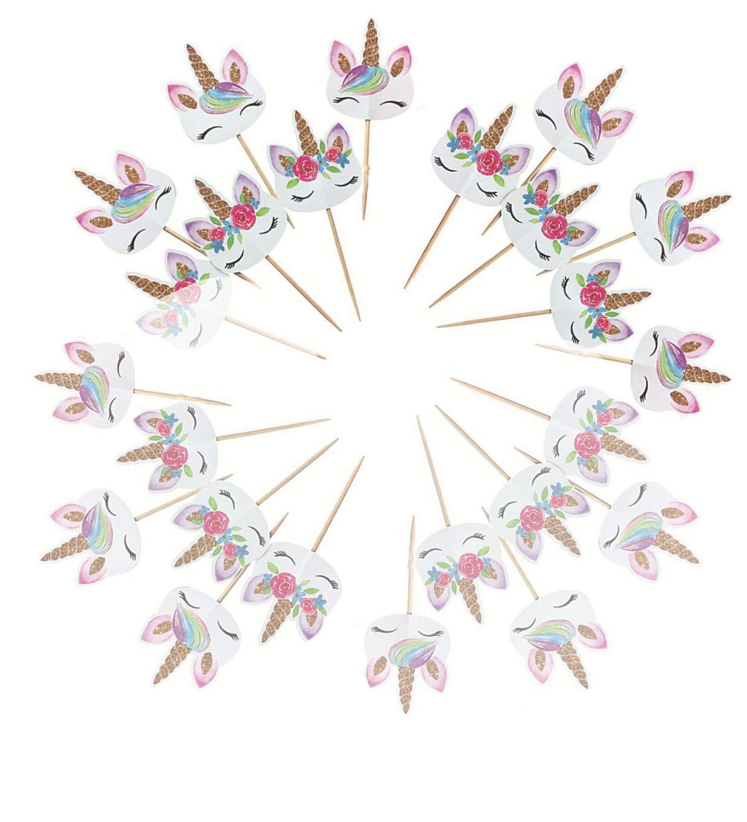 24 pcs Unicorn Cupcake Toppers Party Supplies Cake Decorating Insert Card Choose Children Birthday Party Wedding Cake Banner Decoration - Buy Online on GoSupps.com