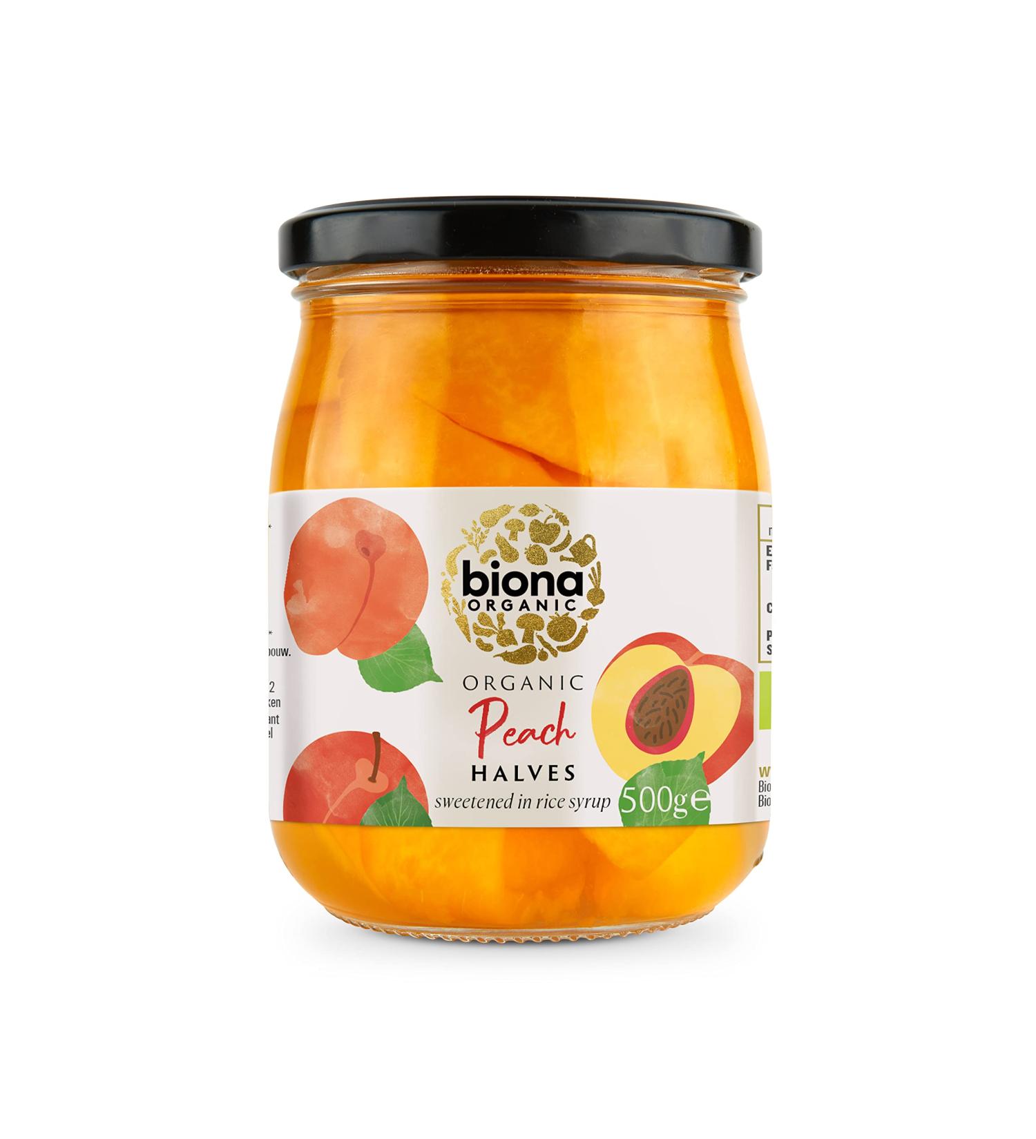 Biona Organic Peach Halves in Rice Syrup 500g - Natural & Sweet | Shop Now - Buy Online on GoSupps.com