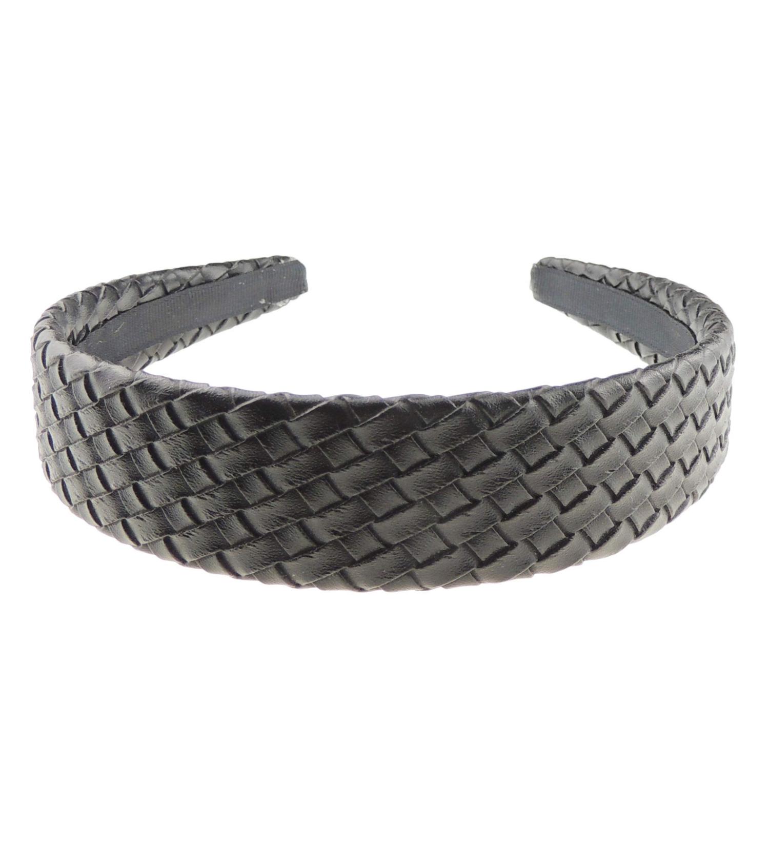 Girls Small Head Ladies Basket Weave Criss Cross Leather Look Headband Alice Band (Black)