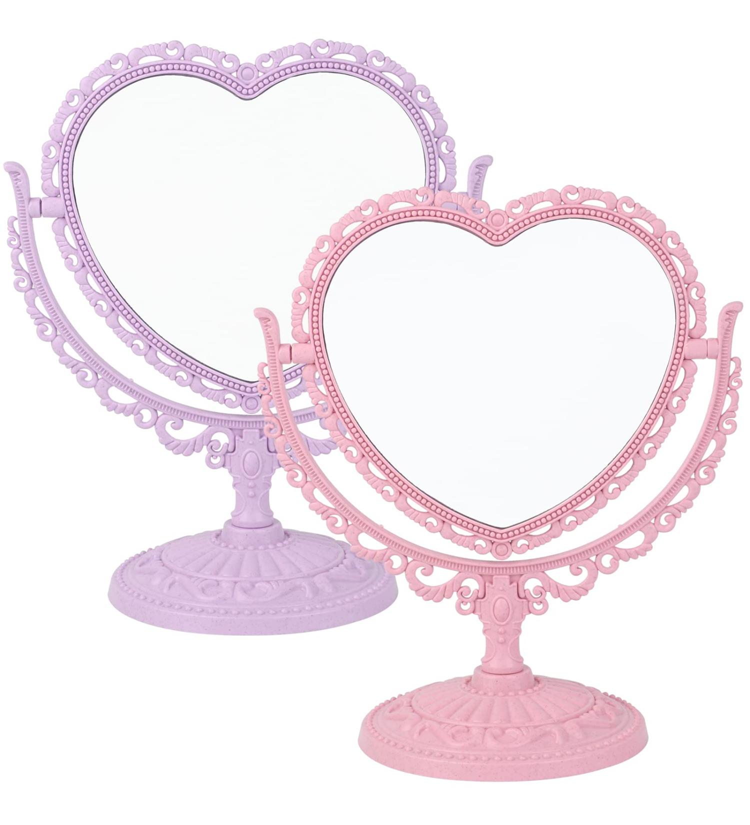 2 Pack Heart Mirror - Double-Sided Rotatable Cosmetic Mirror for Girls Bedroom (Pink & Purple) - Buy Online on GoSupps.com