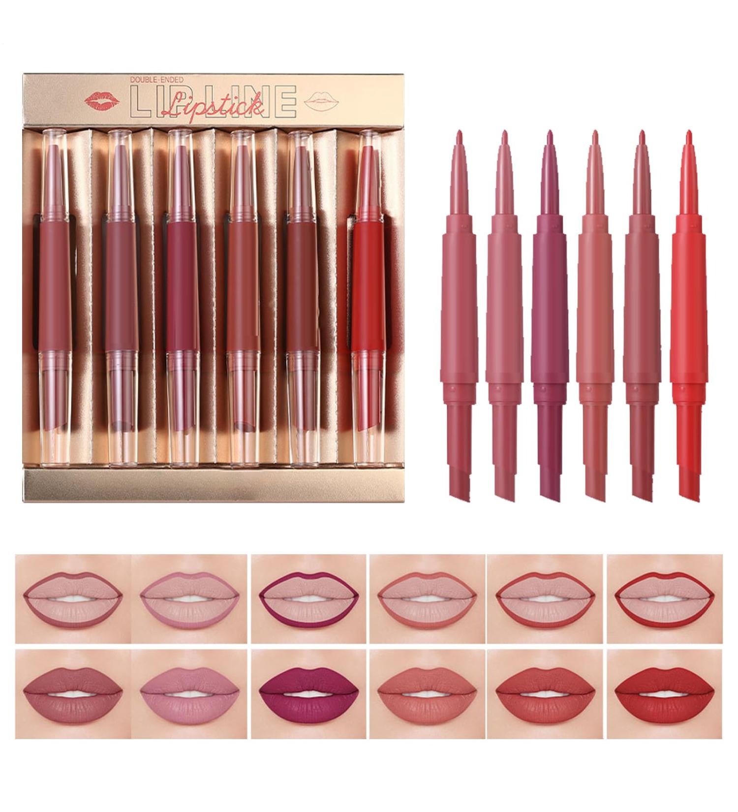 Coffret Double Embout de Rouge L vres et Crayon L vres Mat | 6 Pi ces Stylo Rouge L vres Mat avec Crayon Contour | Gloss Maquillage Beaut R sistant aux Traces pour Sorties Voyages - Buy Online on GoSupps.com