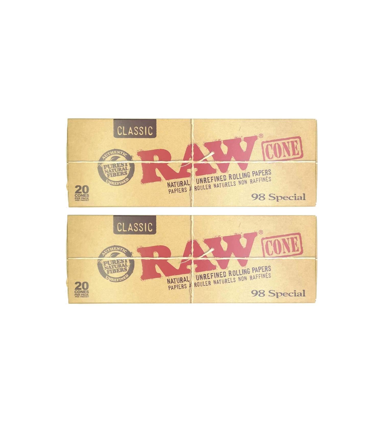 RAW Classic Natural Unrefined Pre Rolled Cones - 20 Cones Per Pack - 98 Special Size (2 Pack) 20 Count (Pack of 2) - Buy Online on GoSupps.com