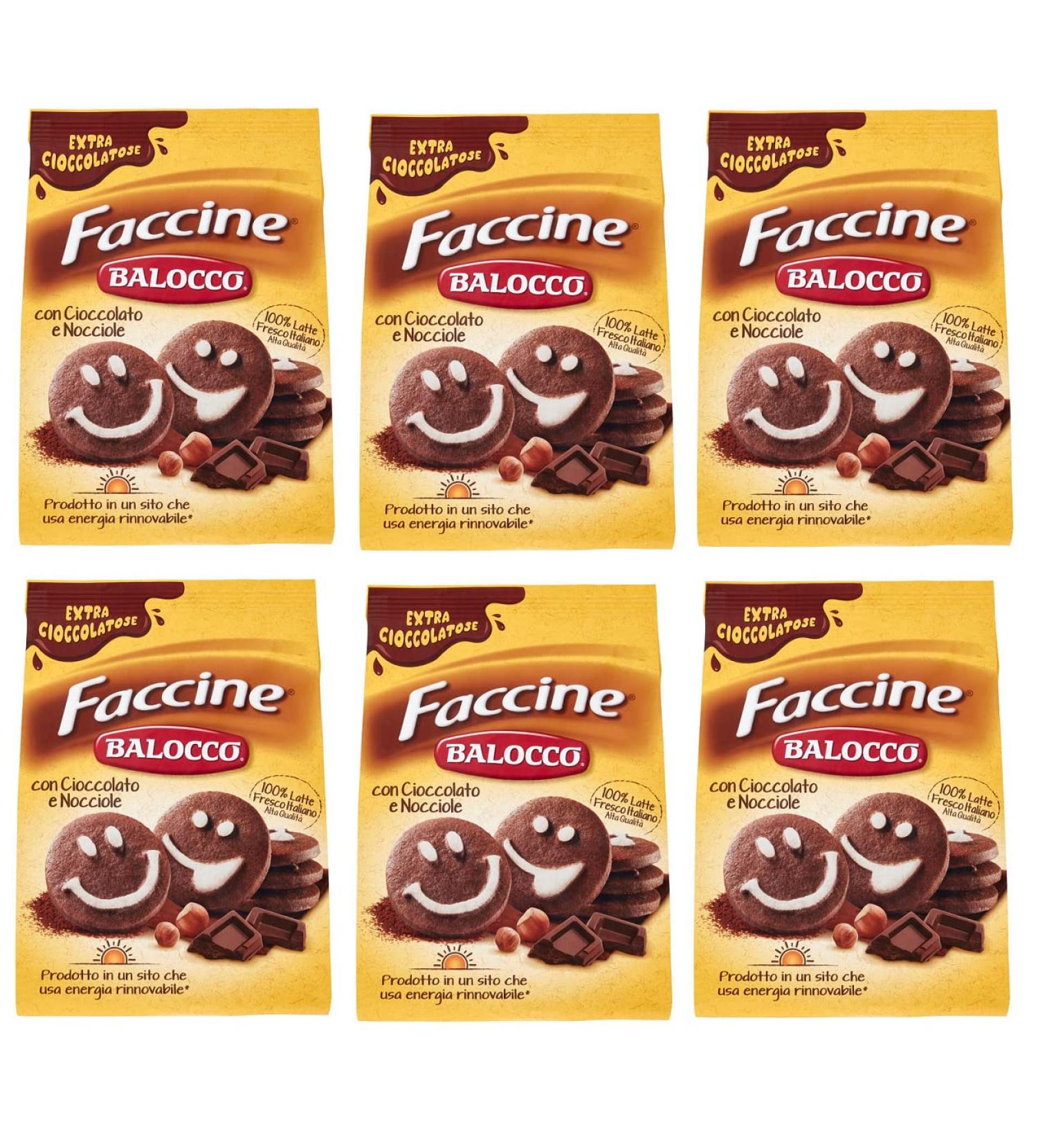  Balocco Set of 6 Balocco Faccine Biscotti con cioccolato e nocciole with chocolate and hazelnut cookies 100% Italian biscuits 700 g - Buy Online on GoSupps.com