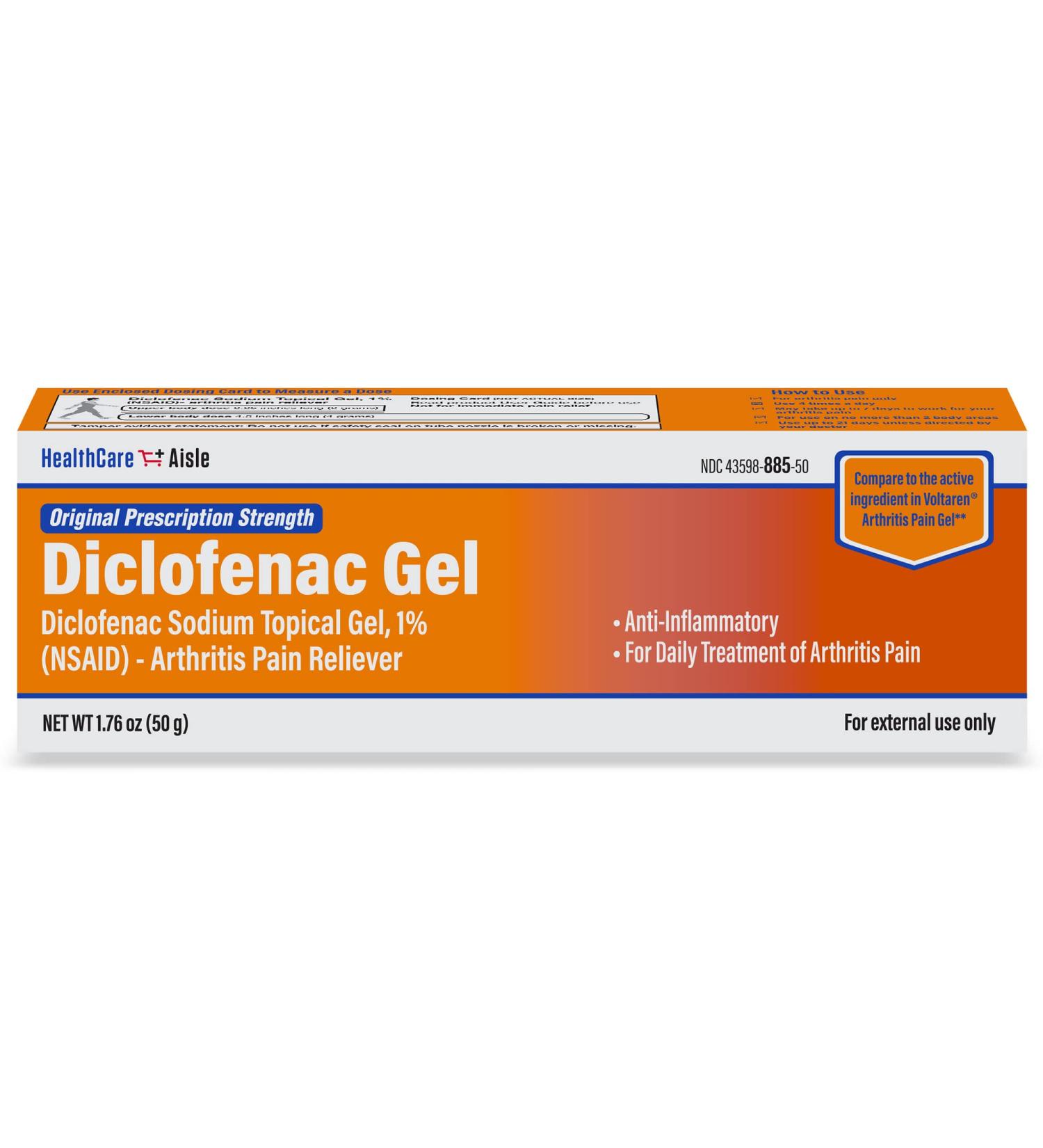 HealthCareAisle Diclofenac Gel 1% - 50g Tube, Arthritis Pain Relief, Prescription Strength (NSAID) - Buy Online on GoSupps.com