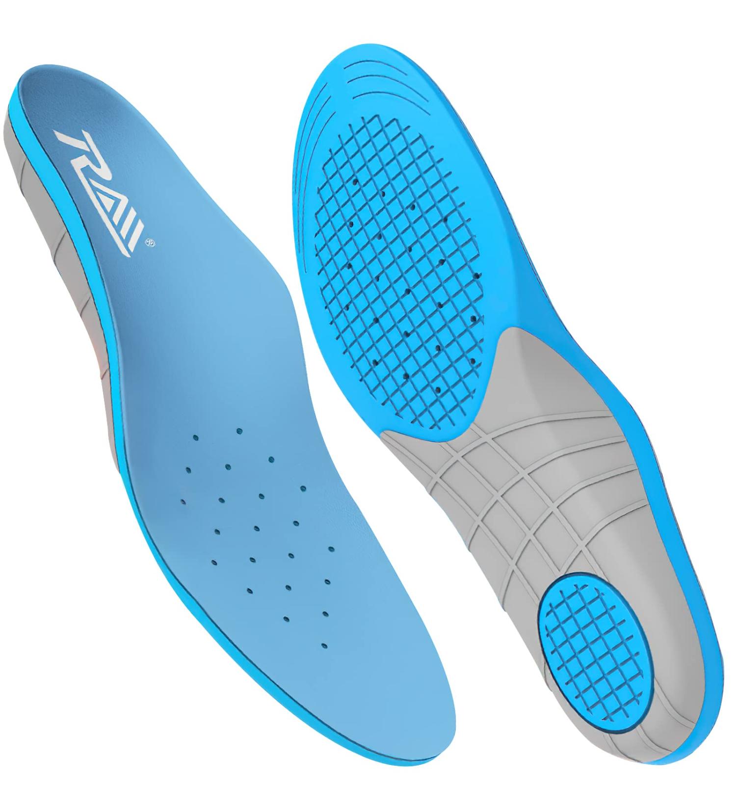 Rdiner Arch Support Sport Insoles for Plantar Fasciitis Pain Relief | Medium High Arch Flat Feet Orthotic Insoles with Shock Absorption | Men & Women - Gray M (Men 6.5-8/Wom) - Buy Online on GoSupps.com
